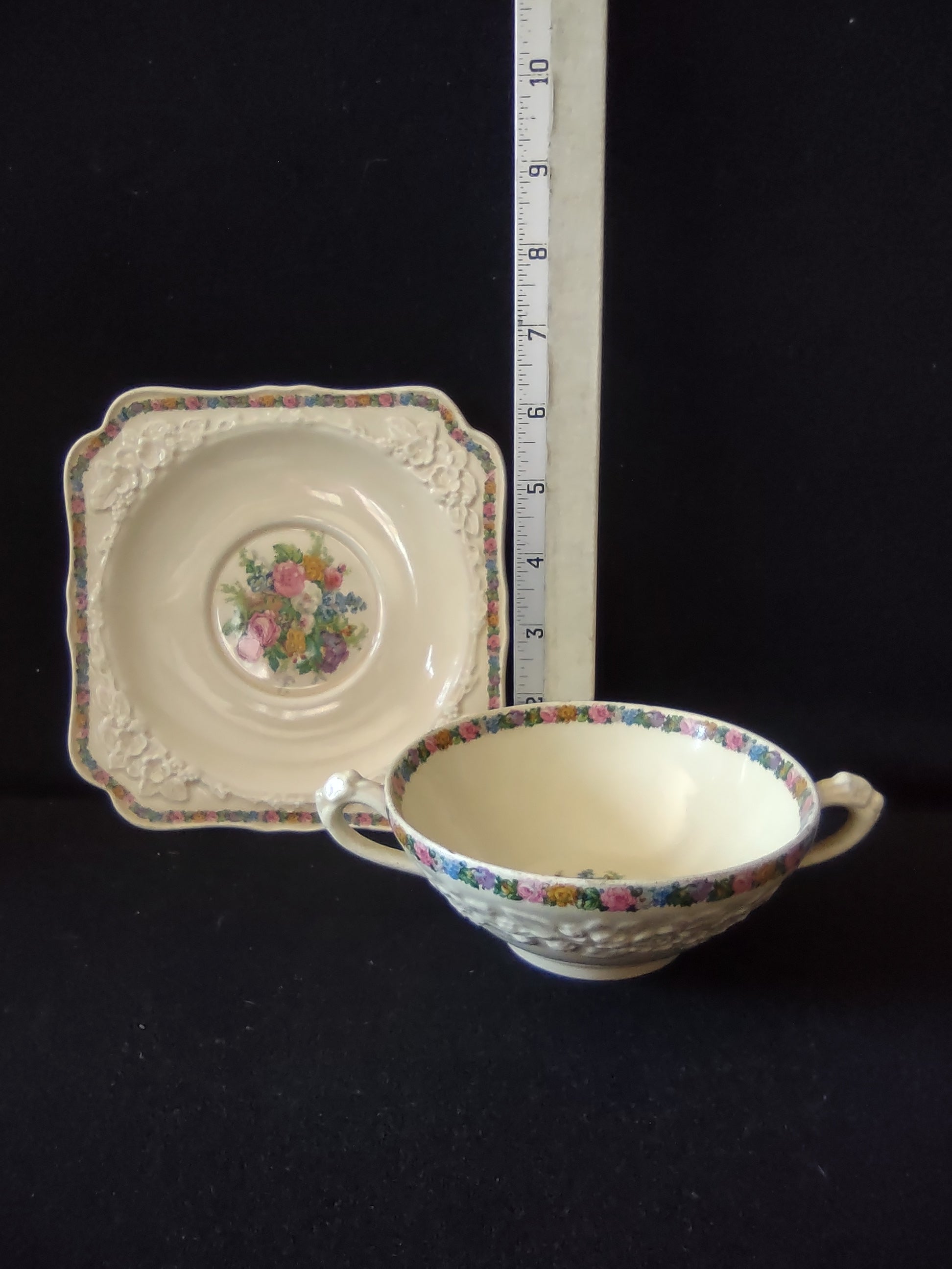 Vintage Crown Ducal Soup Bowl Saucer Ironstone England Cottagecore [5908]