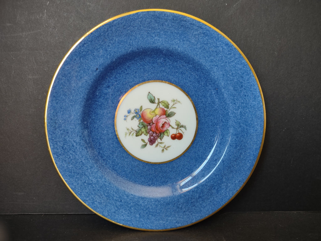 Vintage Blue Spode Fruit Floral Gold Trim Saucer Cottagecore Roses [5912]