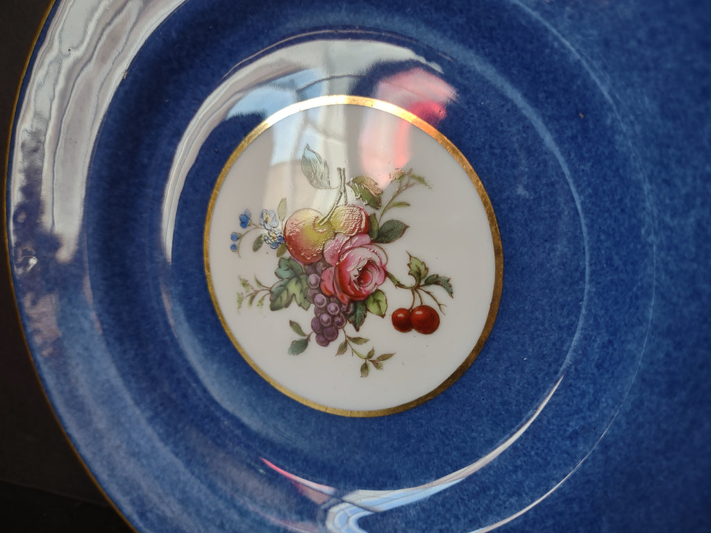Vintage Blue Spode Fruit Floral Gold Trim Saucer Cottagecore Roses [5912]