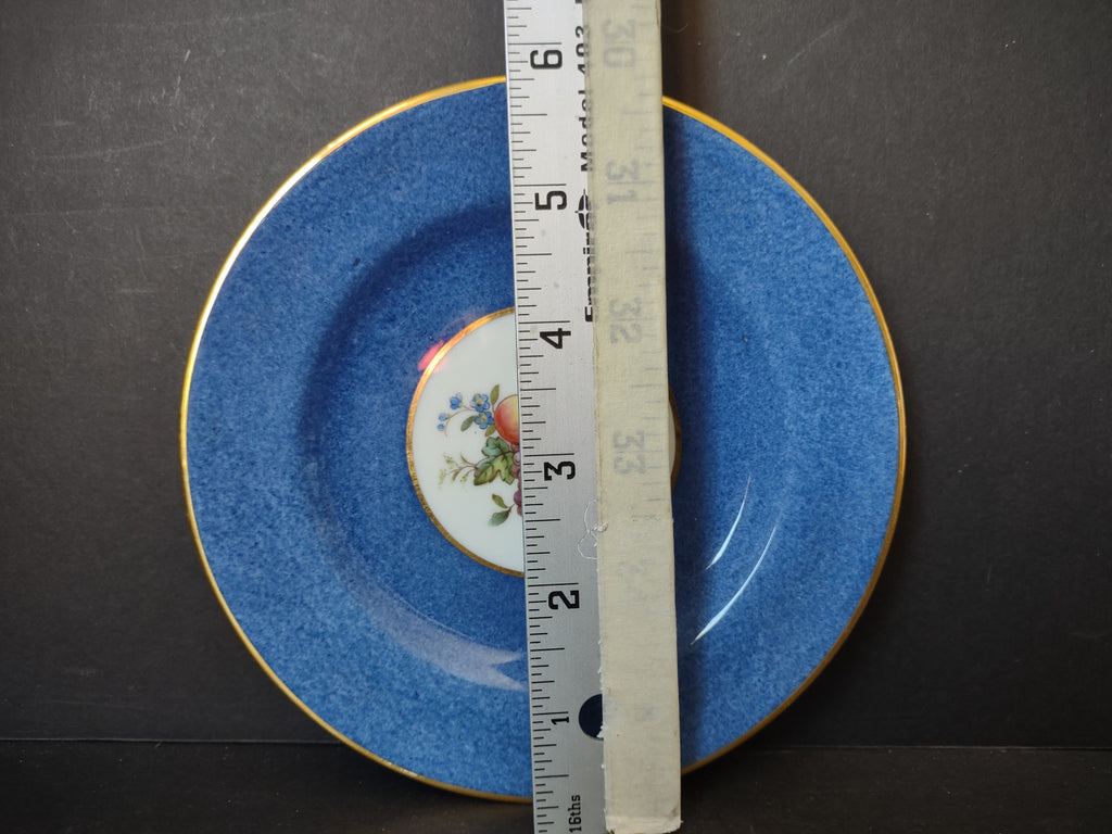 Vintage Blue Spode Fruit Floral Gold Trim Saucer Cottagecore Roses [5912]
