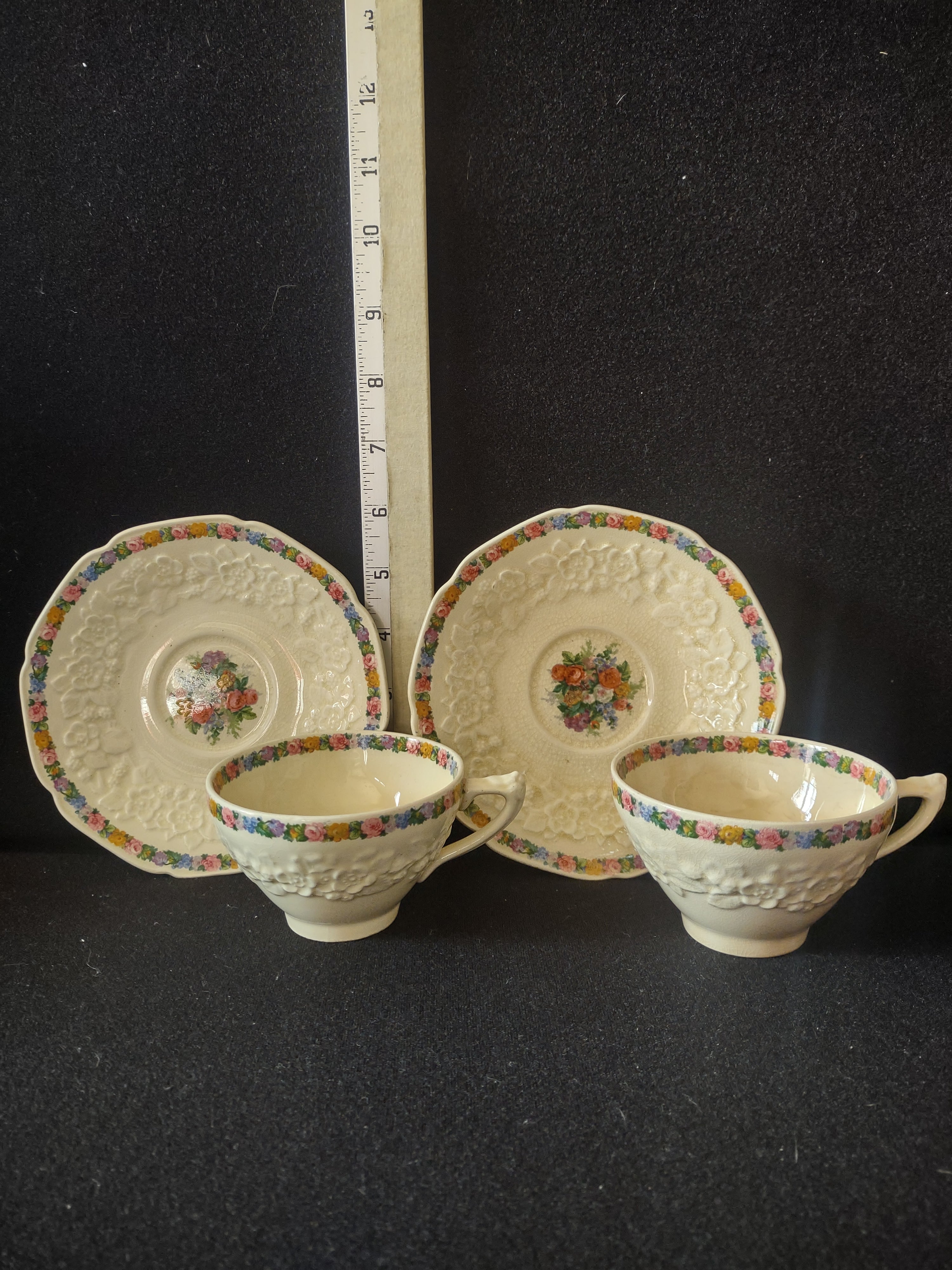 Vintage Crown Ducal Cup Saucer Set of 2 Ironstone England Cottagecore [5913]