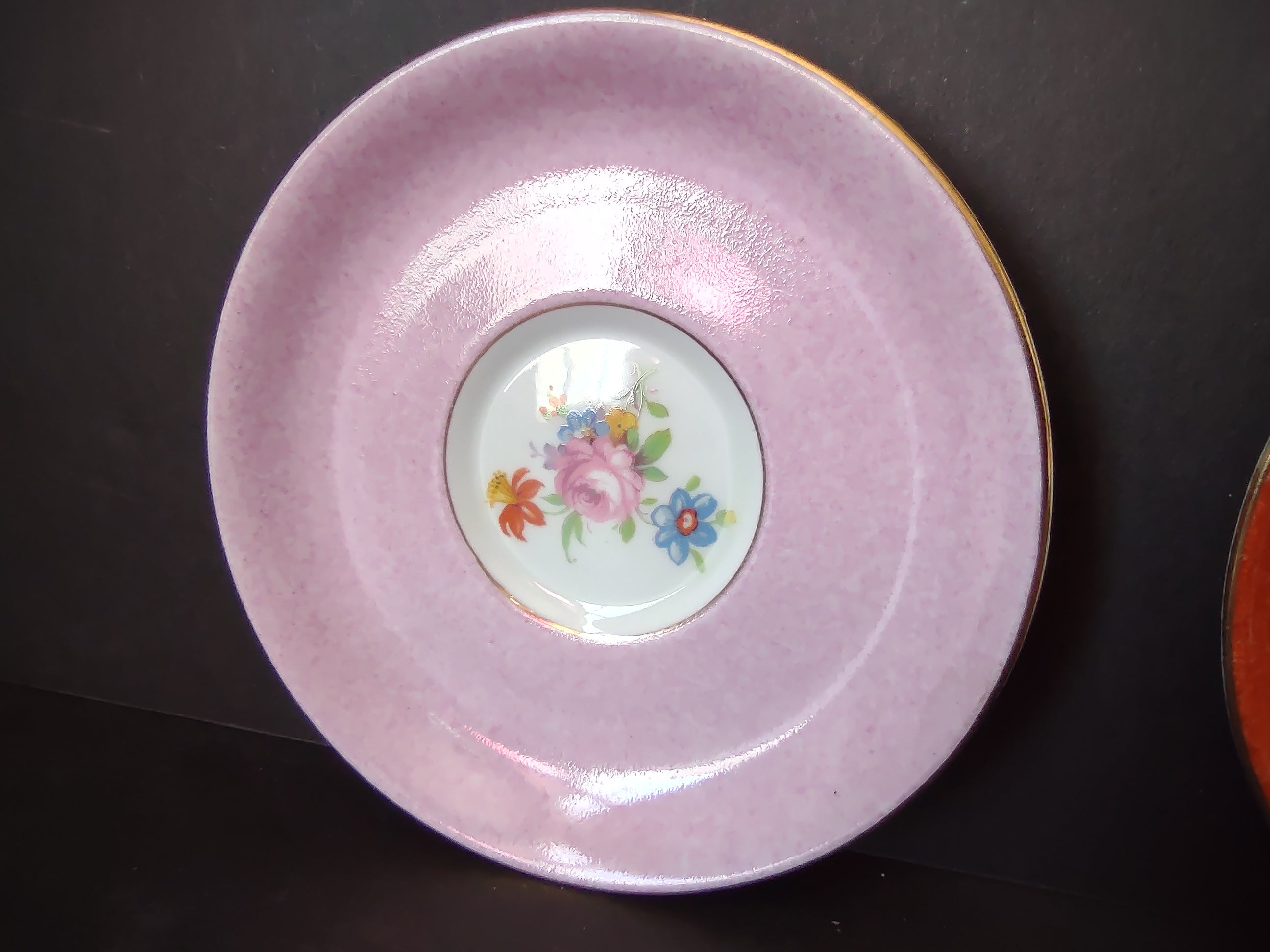Vintage Spode Grosvenor England Demitasse Saucers Pink Orange Cottagecore [5914]