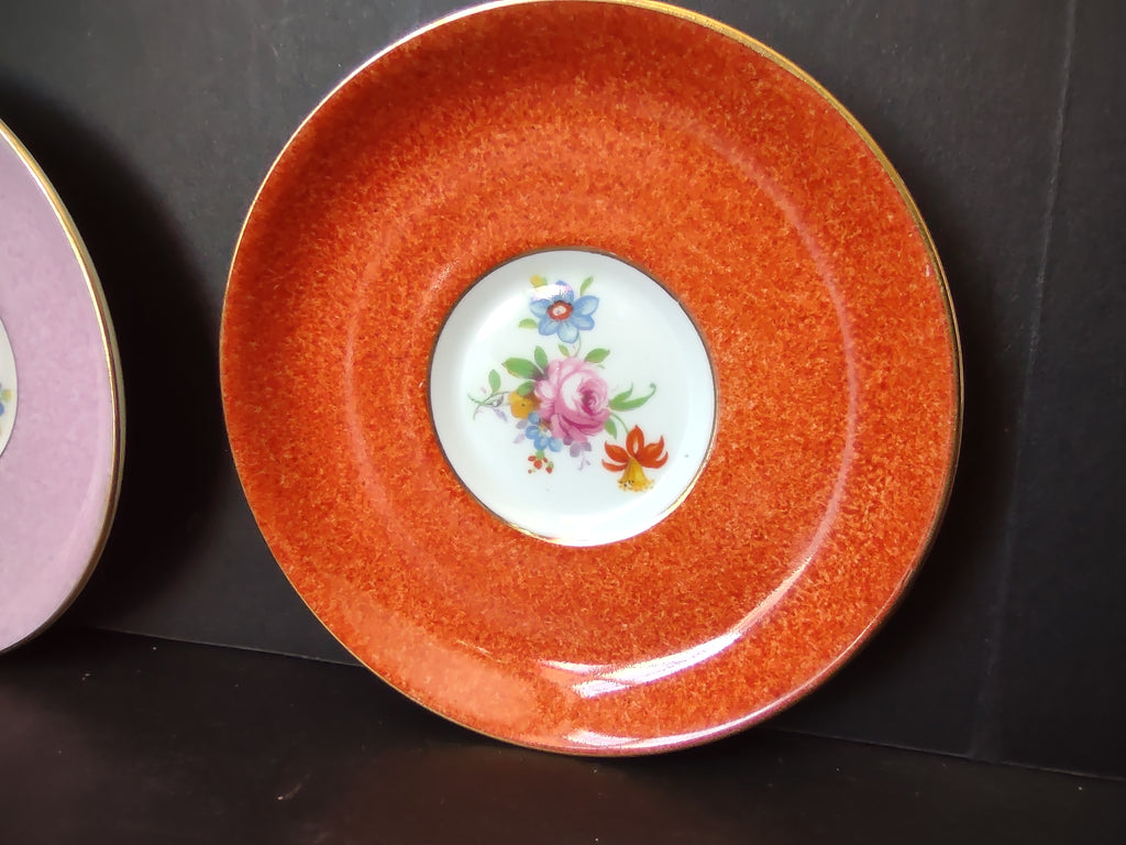 Vintage Spode Grosvenor England Demitasse Saucers Pink Orange Cottagecore [5914]