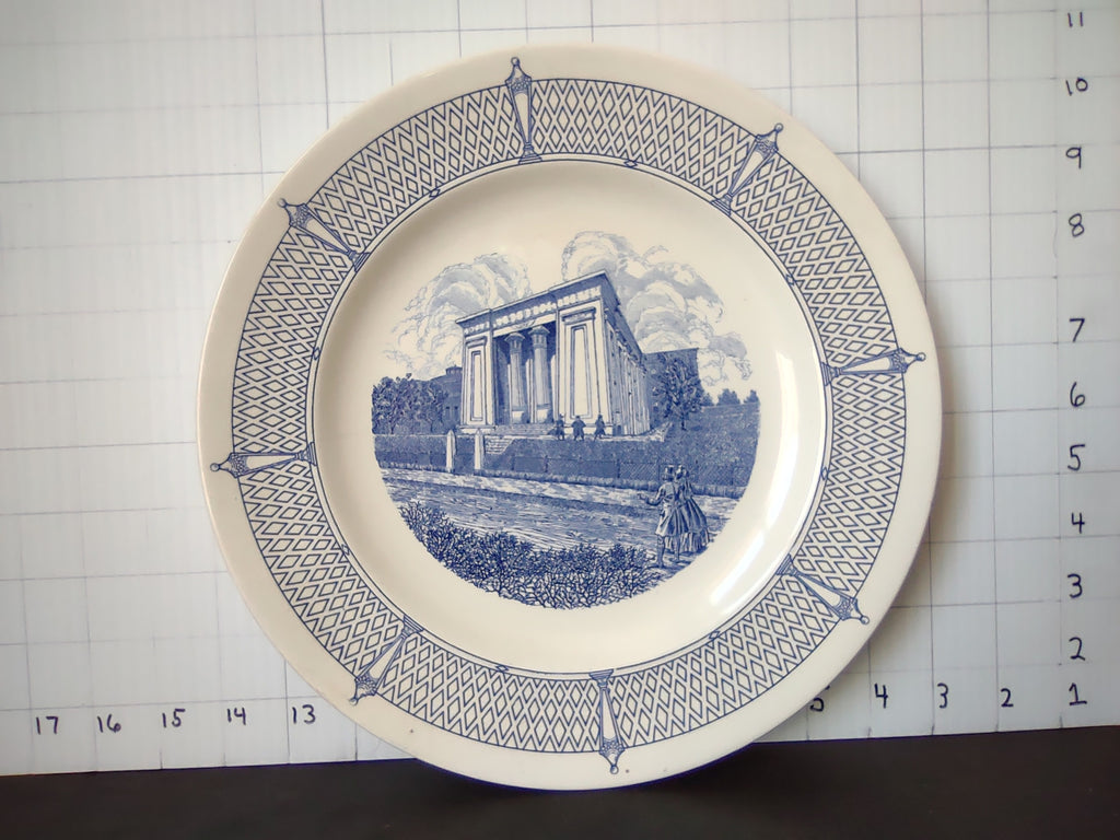 Vintage Wedgwood Egyptian Building Medical College of Virginia Blue Transferware Plate [5916]