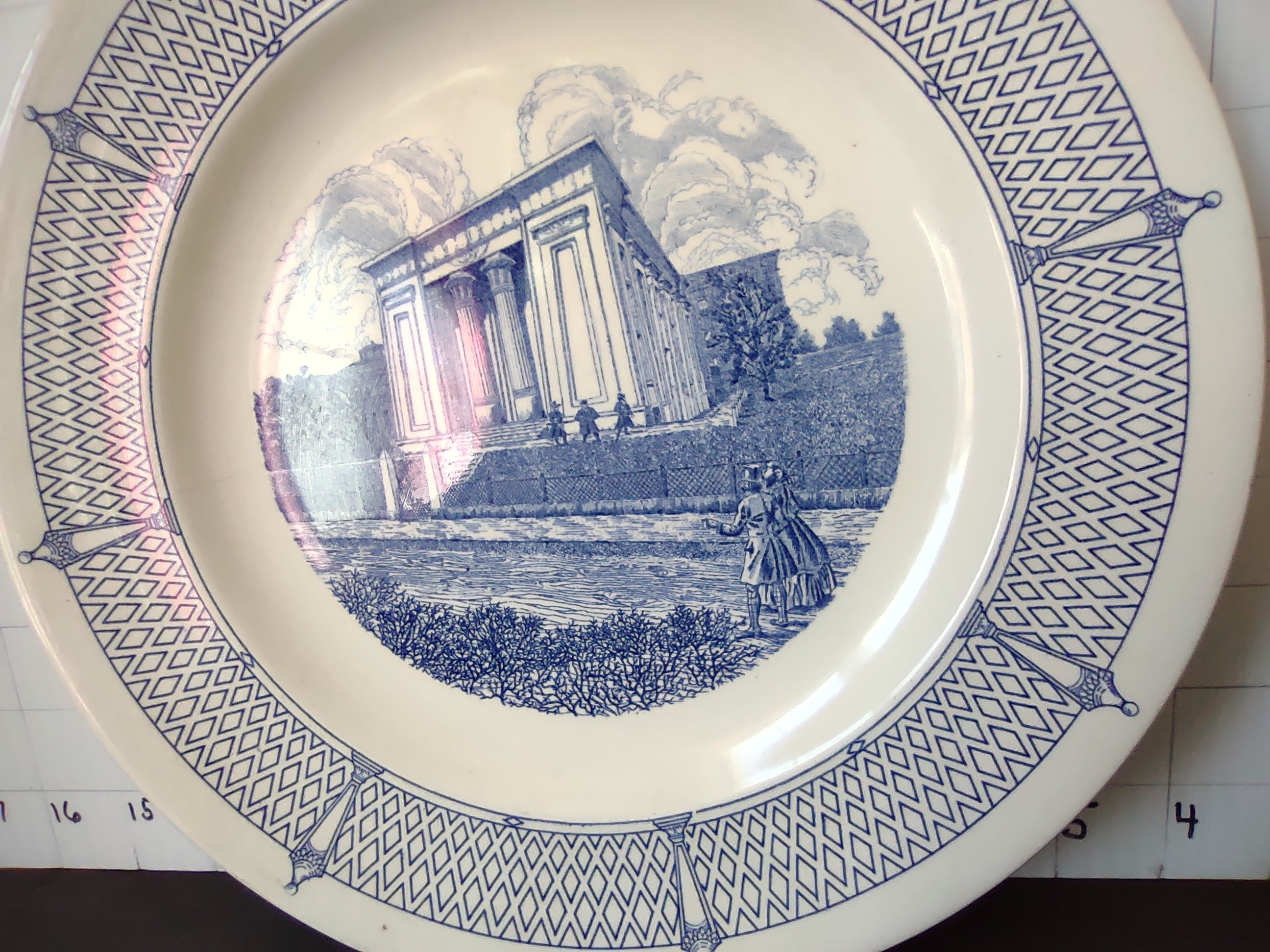 Vintage Wedgwood Egyptian Building Medical College of Virginia Blue Transferware Plate [5916]