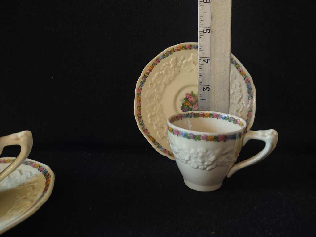 Vintage Crown Ducal Gainsborough Demitasse Cup Saucer Pair Embossed Floral [5920]