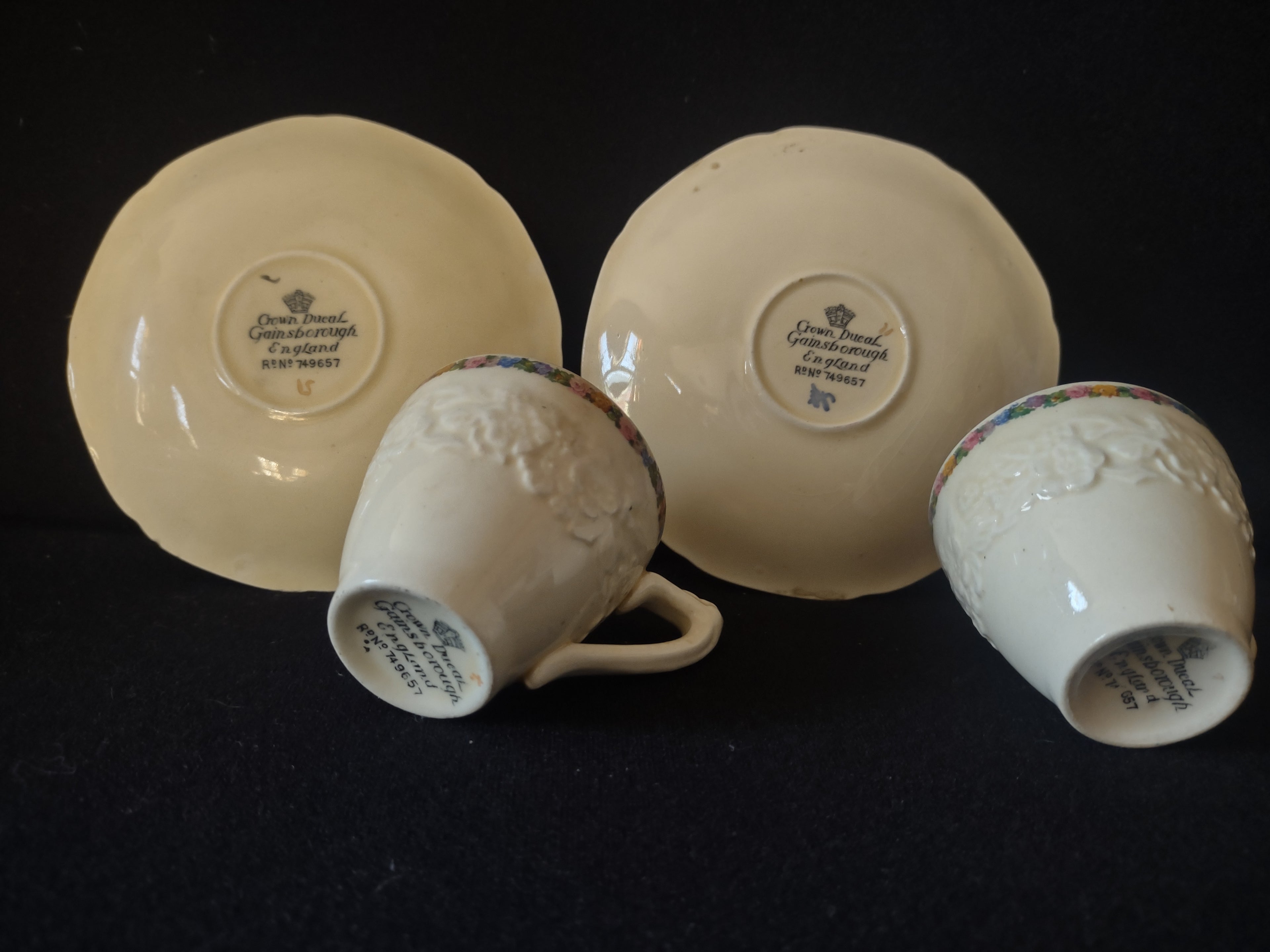 Vintage Crown Ducal Gainsborough Demitasse Cup Saucer Pair Embossed Floral [5920]