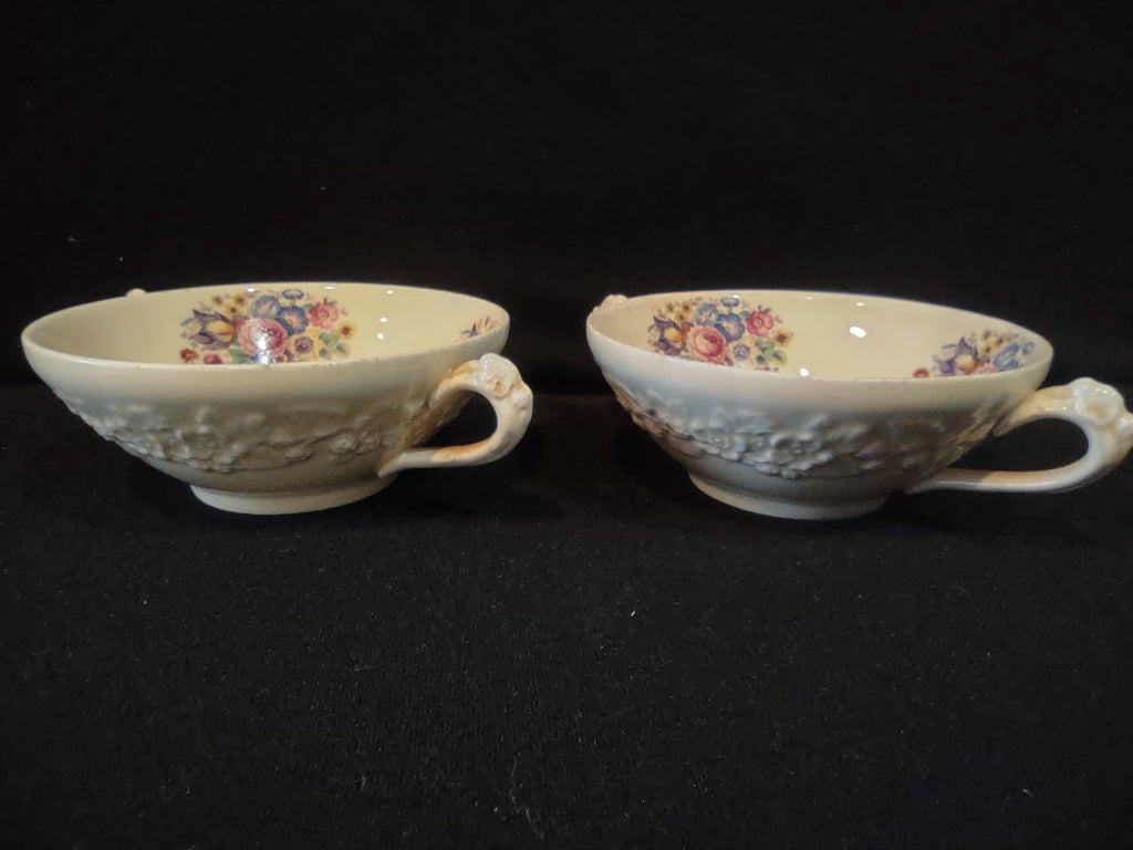 Vintage Crown Ducal Gainsborough England Embossed Floral Teacup Set of 3 [5921]