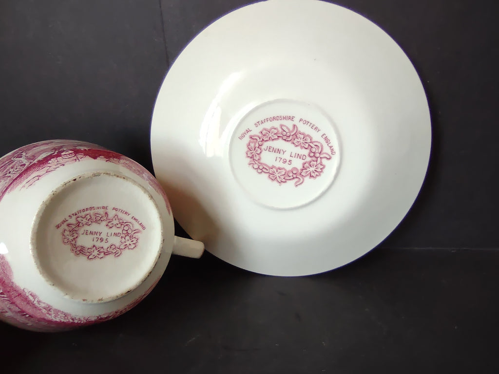 Vintage Royal Staffordshire Jenny Lind Pink Transferware Cup & Saucer [5936]