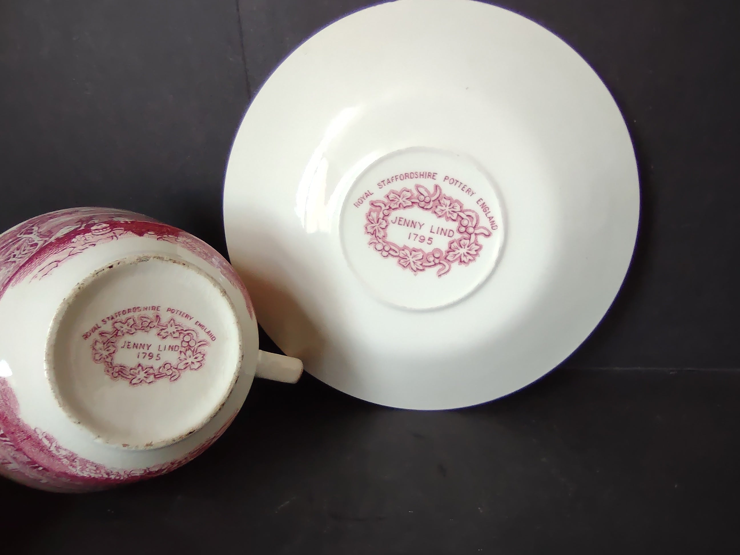 Vintage Royal Staffordshire Jenny Lind Pink Transferware Cup & Saucer [5936]