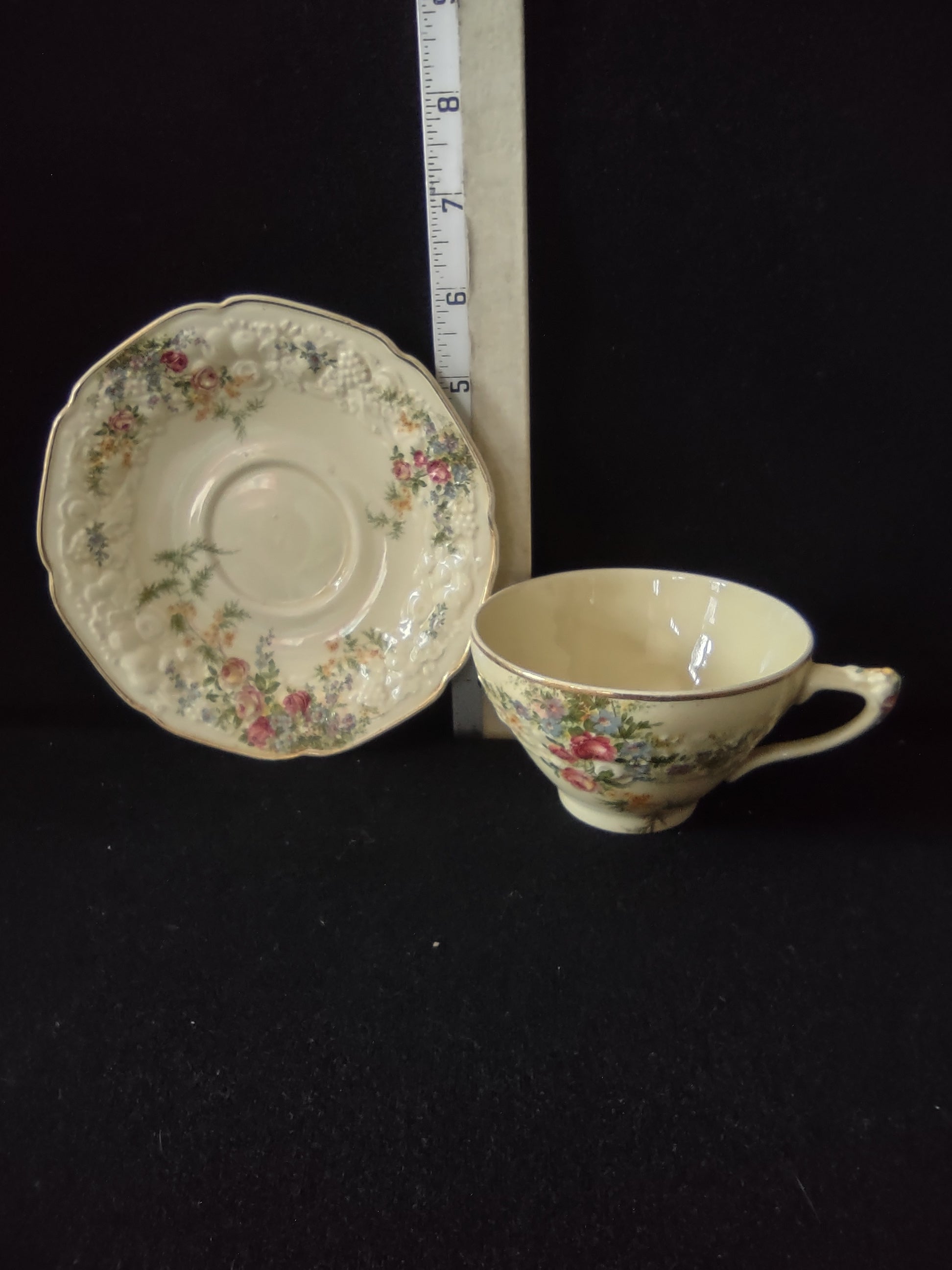 Vintage Crown Ducal Florentine Teacup Saucer Ironstone England [5939]