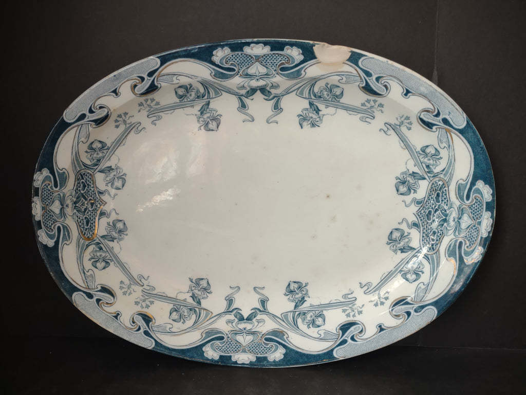 Vintage Royal Staffordshire Iris Teal Transferware Oval Platter CHIP [5940]