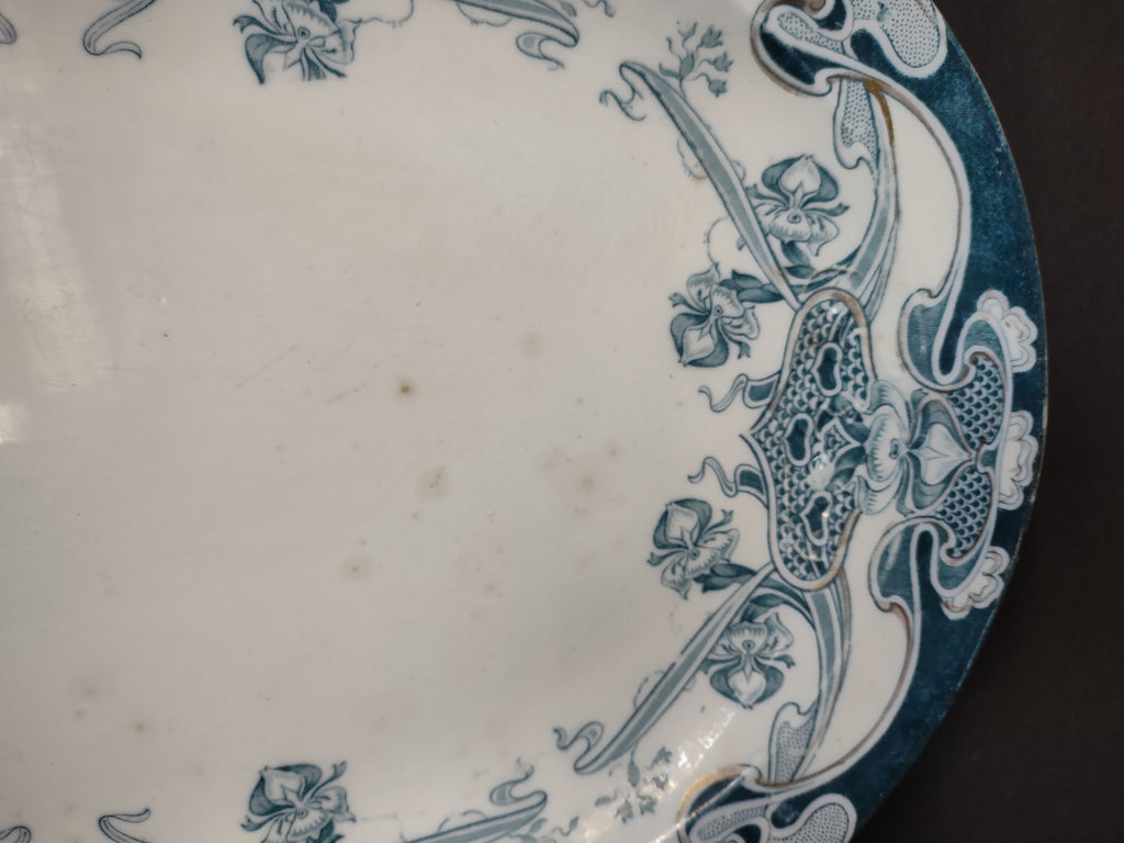 Vintage Royal Staffordshire Iris Teal Transferware Oval Platter CHIP [5940]