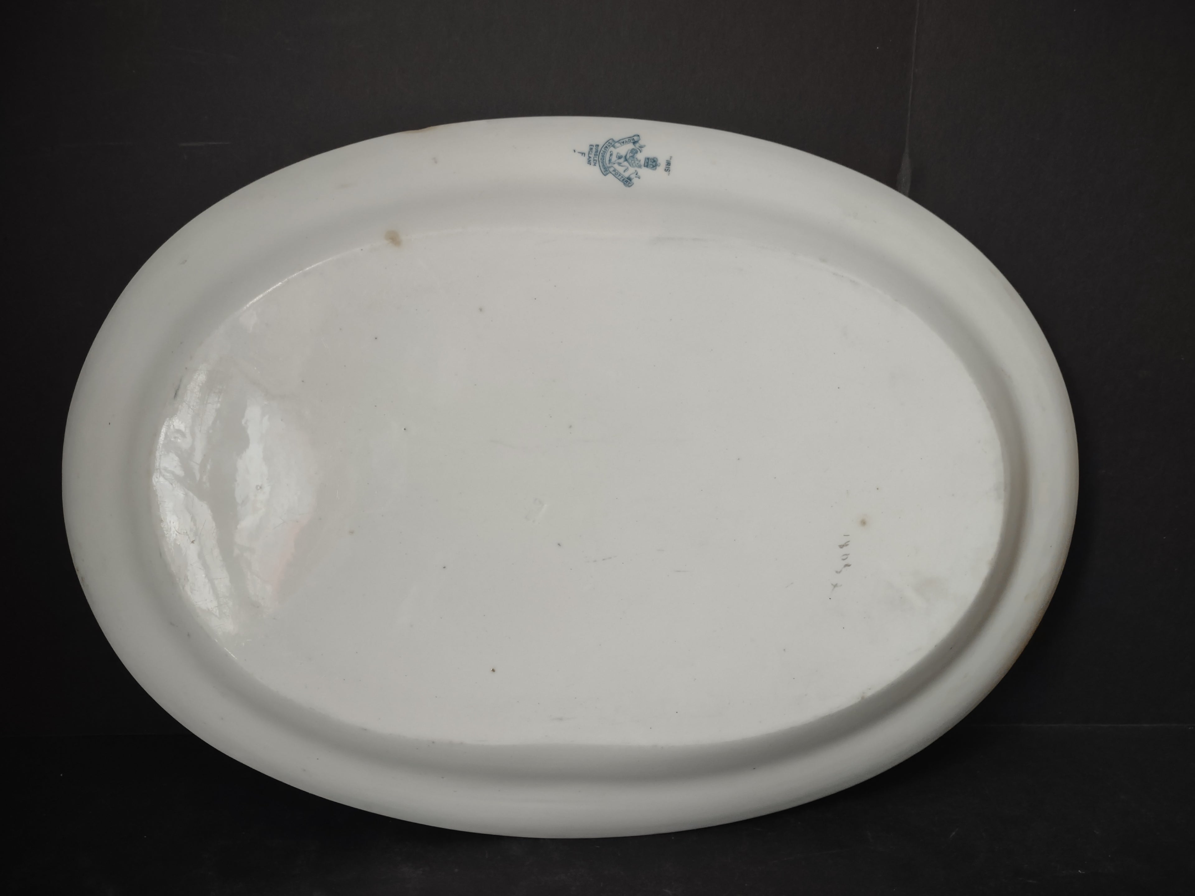 Vintage Royal Staffordshire Iris Teal Transferware Oval Platter CHIP [5940]