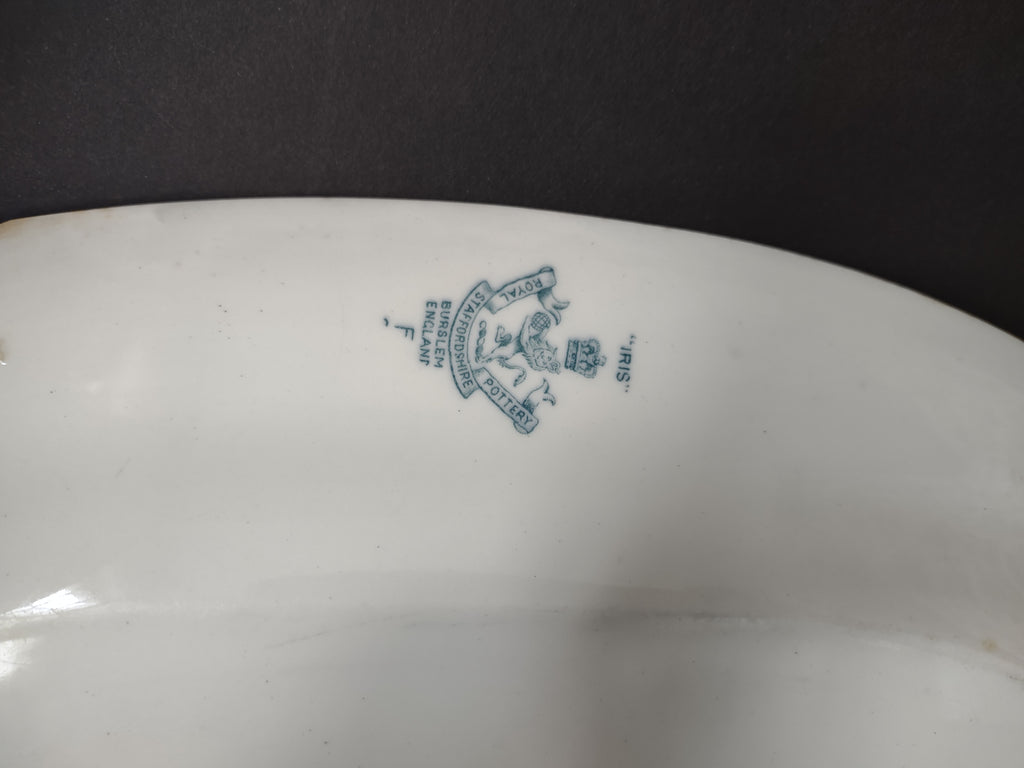 Vintage Royal Staffordshire Iris Teal Transferware Oval Platter CHIP [5940]