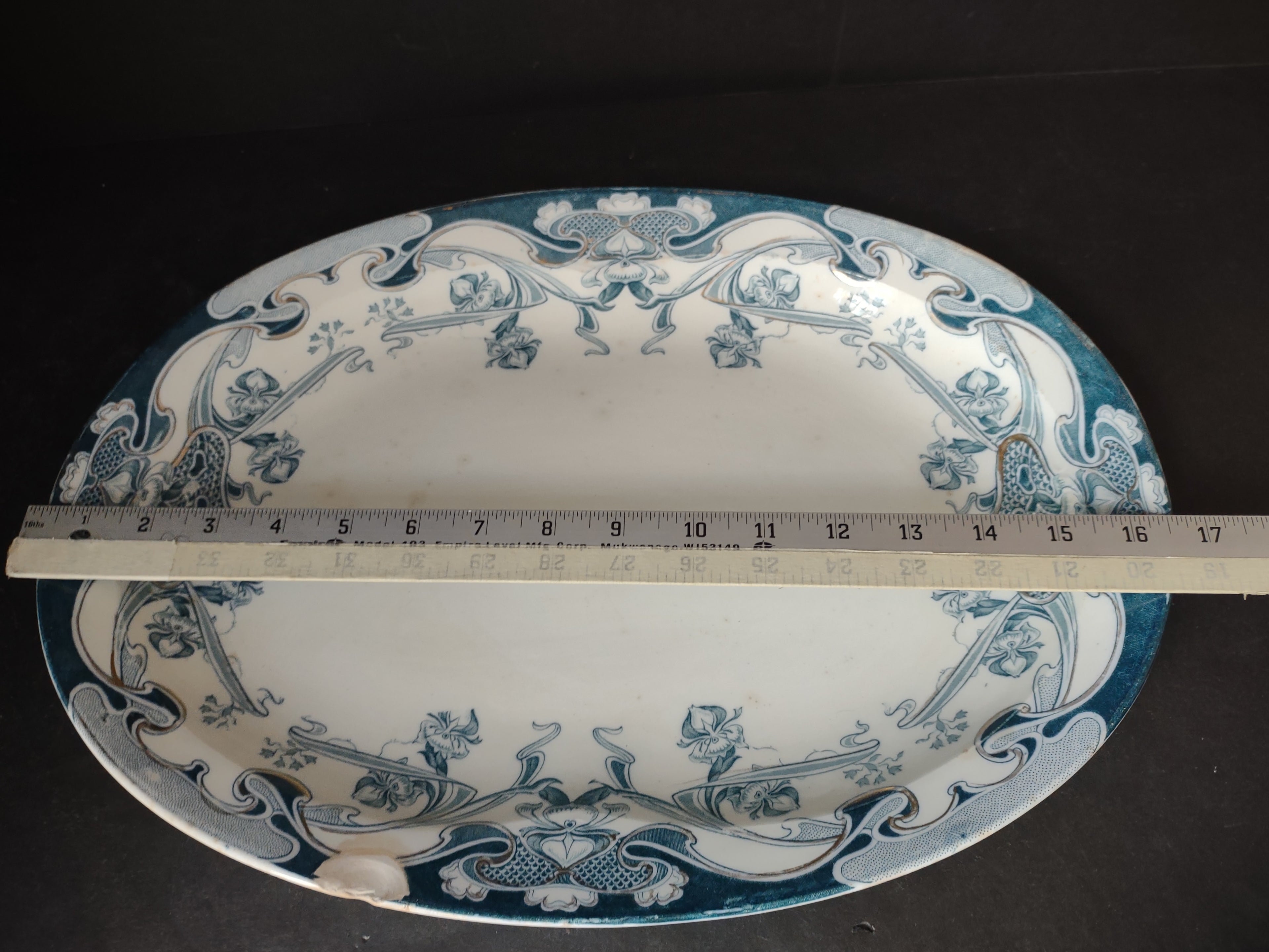 Vintage Royal Staffordshire Iris Teal Transferware Oval Platter CHIP [5940]