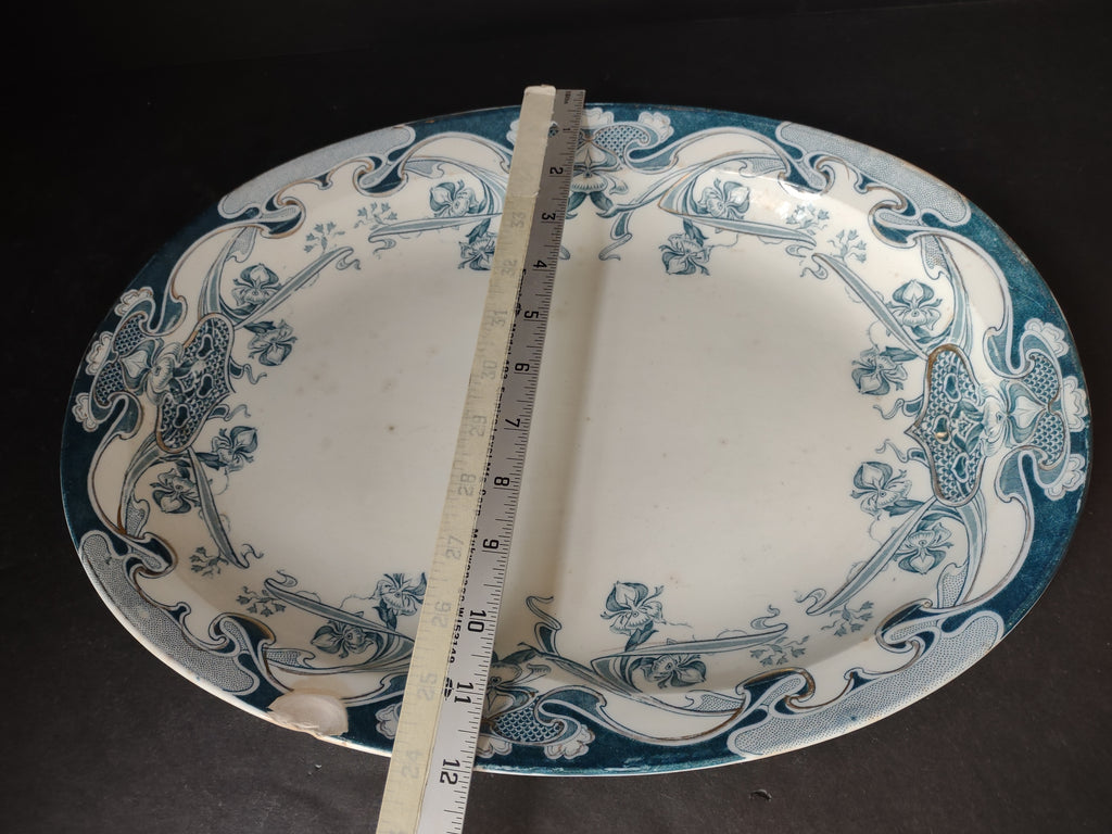 Vintage Royal Staffordshire Iris Teal Transferware Oval Platter CHIP [5940]
