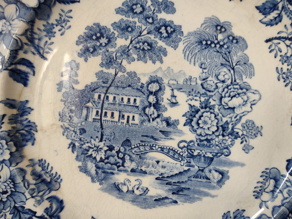 Vintage Clarice Cliff Tonquin Royal Staffordshire Blue Transferware Plate [5941]
