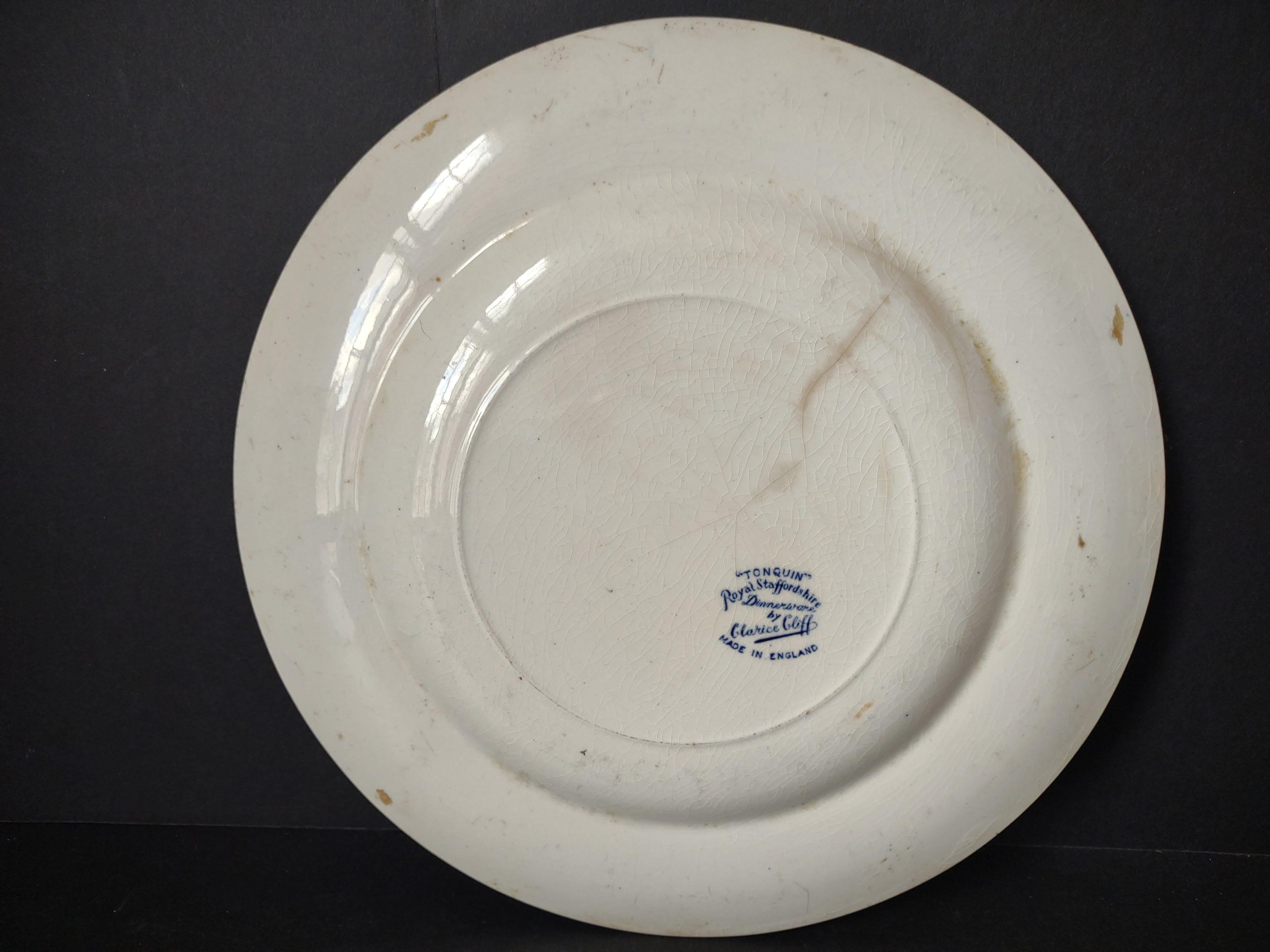Vintage Clarice Cliff Tonquin Royal Staffordshire Blue Transferware Plate [5941]