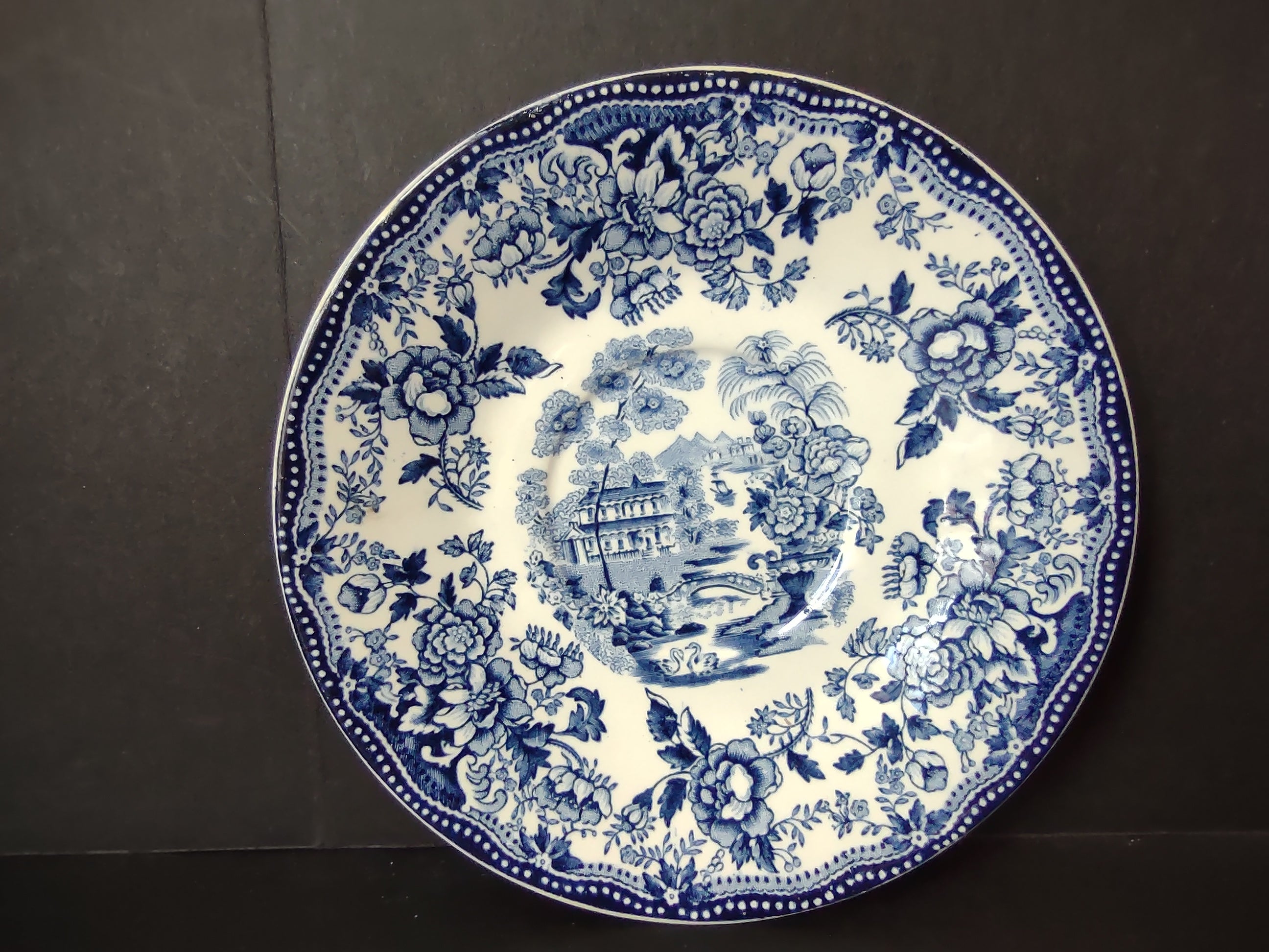 Vintage Tonquin Royal Staffordshire Clarice Cliff Blue Transferware Saucer [5943]