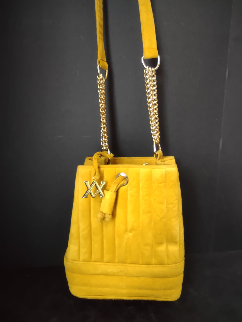 Vintage Adrienne Vittadini Yellow Mustard Suede Bucket Bag Crossbody [4402]
