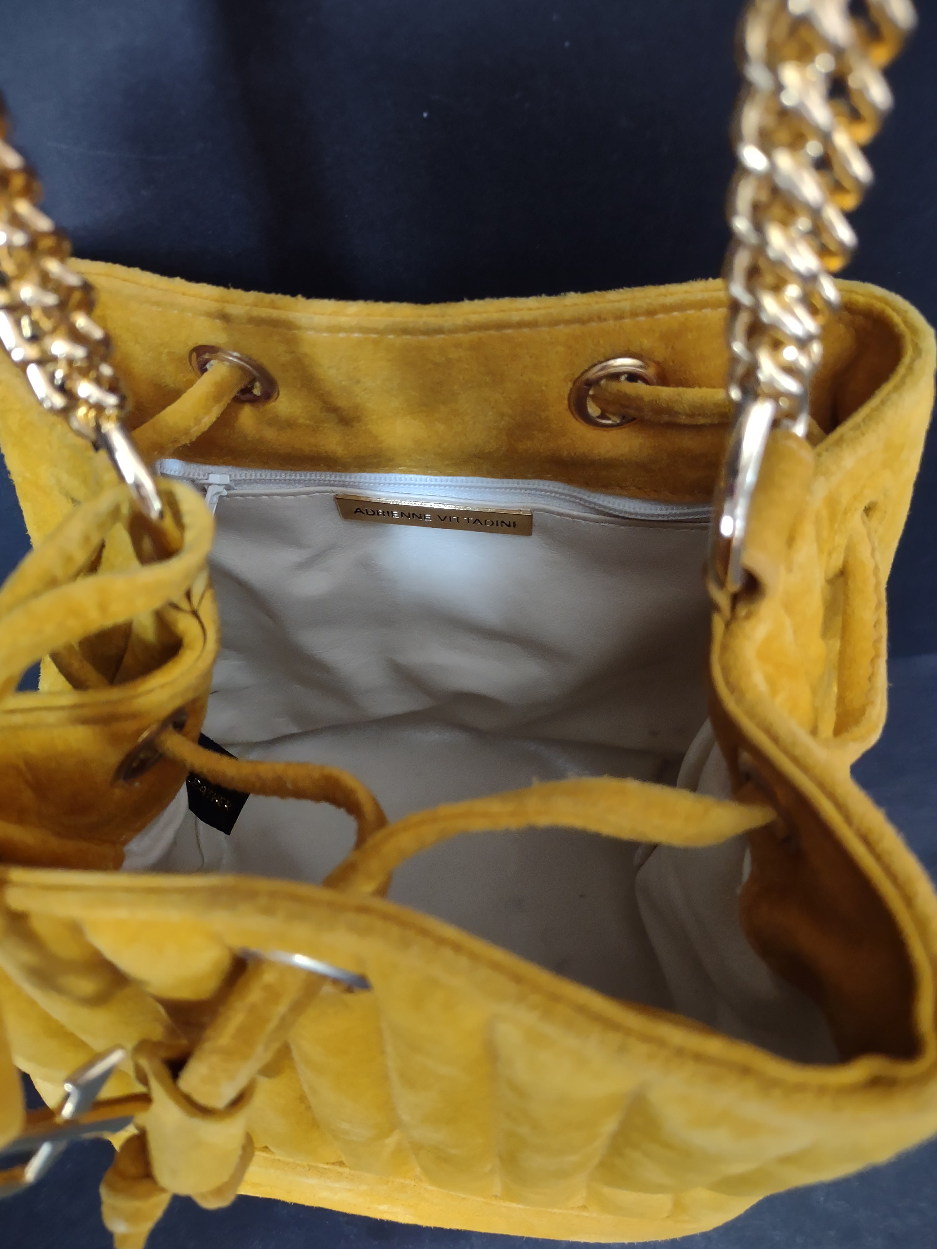 Vintage Adrienne Vittadini Yellow Mustard Suede Bucket Bag Crossbody [4402]