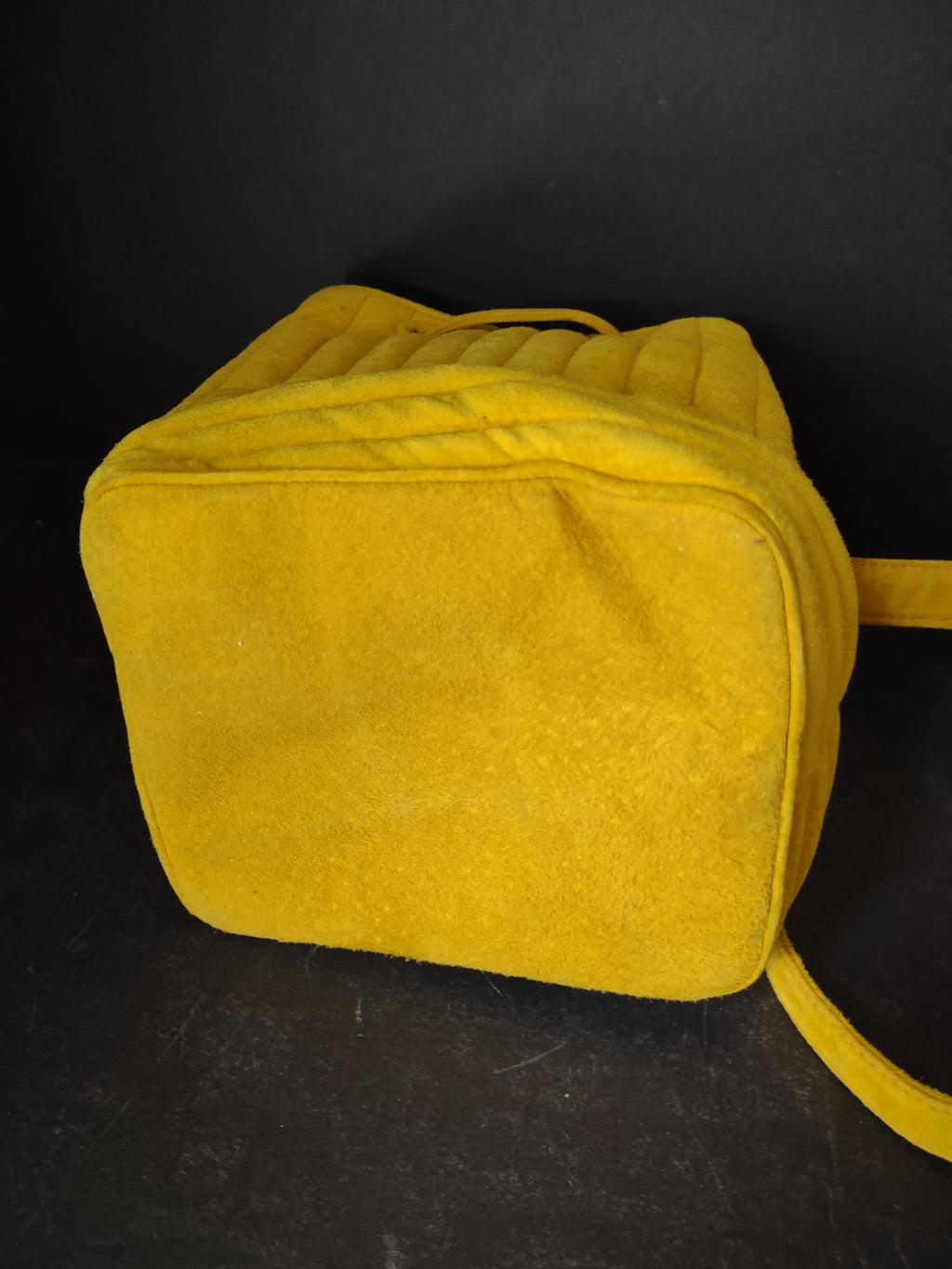 Vintage Adrienne Vittadini Yellow Mustard Suede Bucket Bag Crossbody [4402]