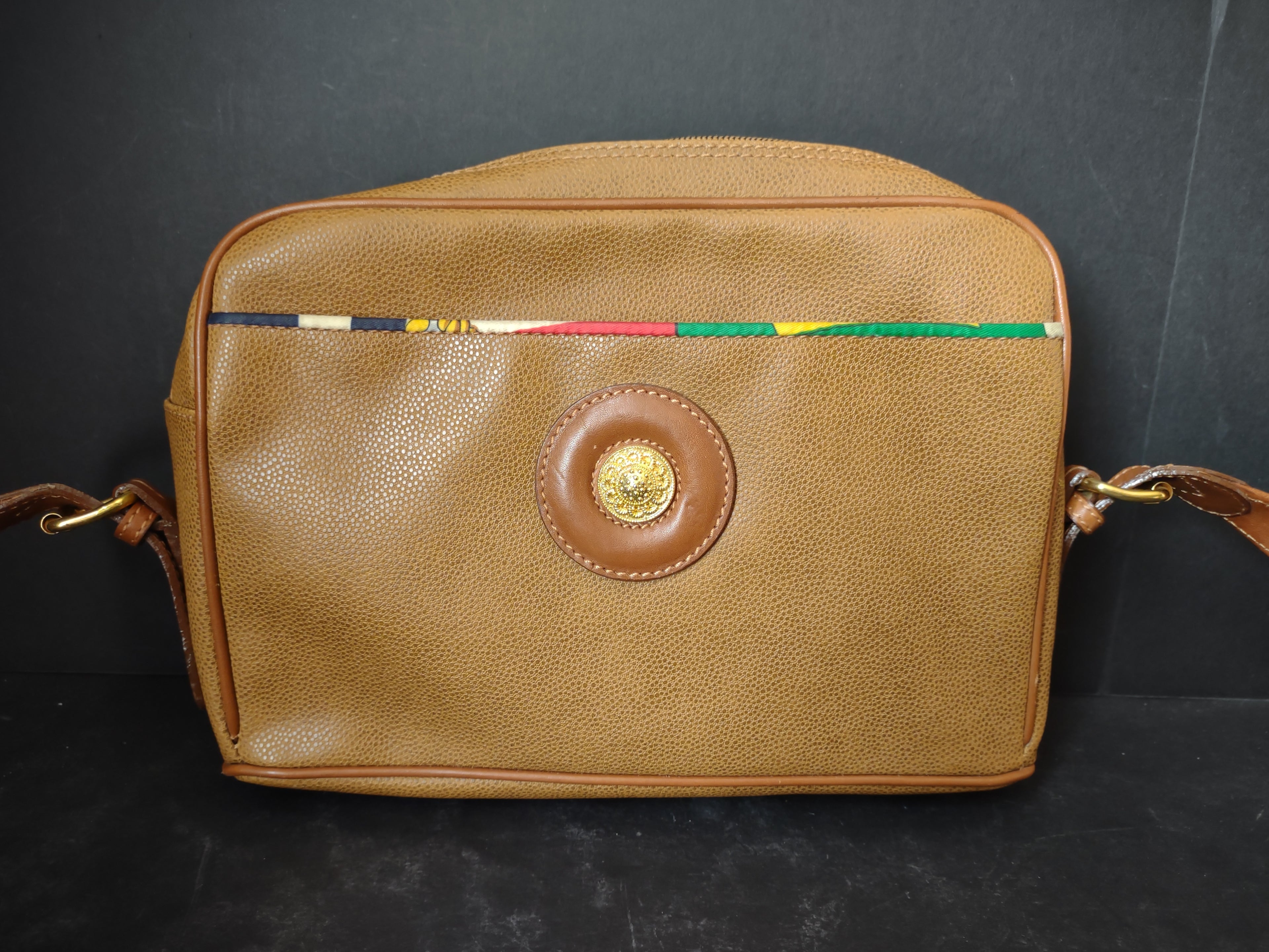 Vintage Lizette Brown Crossbody Shoulder Bag Gold Tone Hardware [4403]