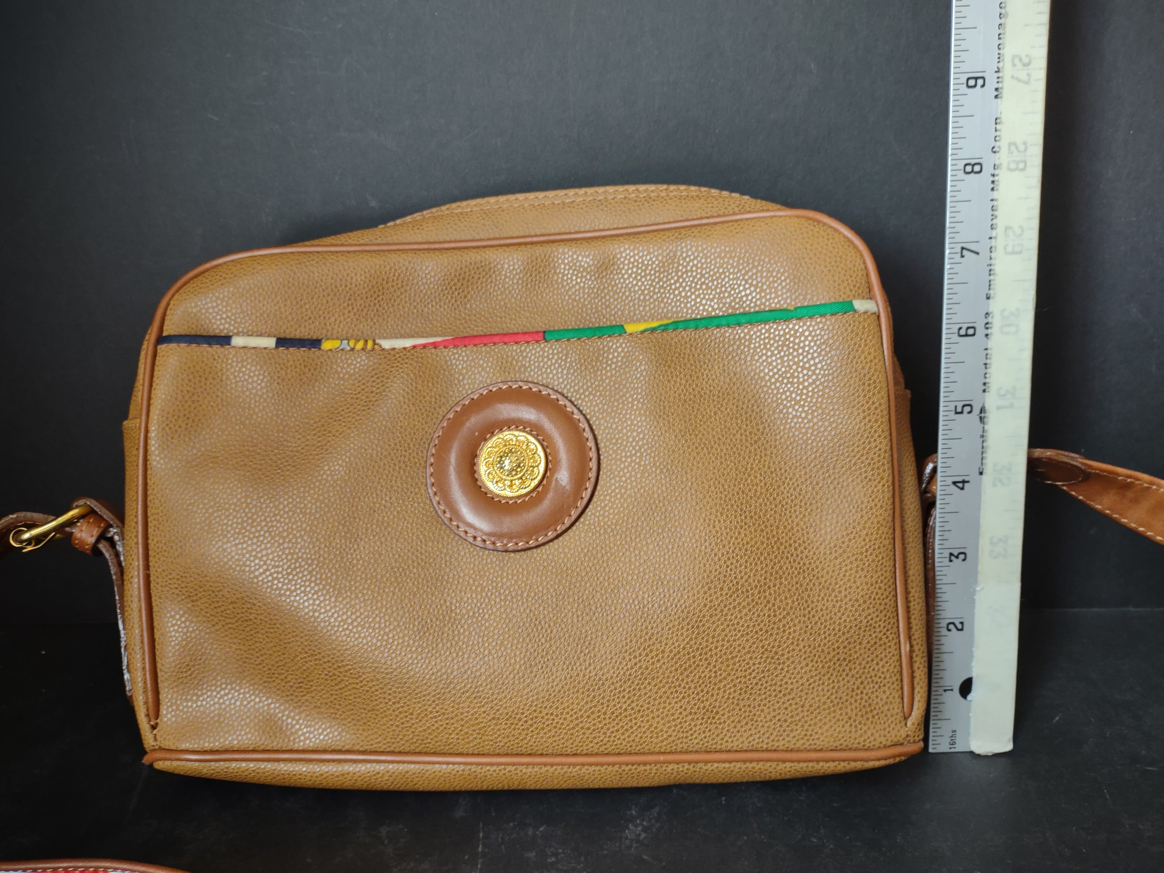 Vintage Lizette Brown Crossbody Shoulder Bag Gold Tone Hardware [4403]