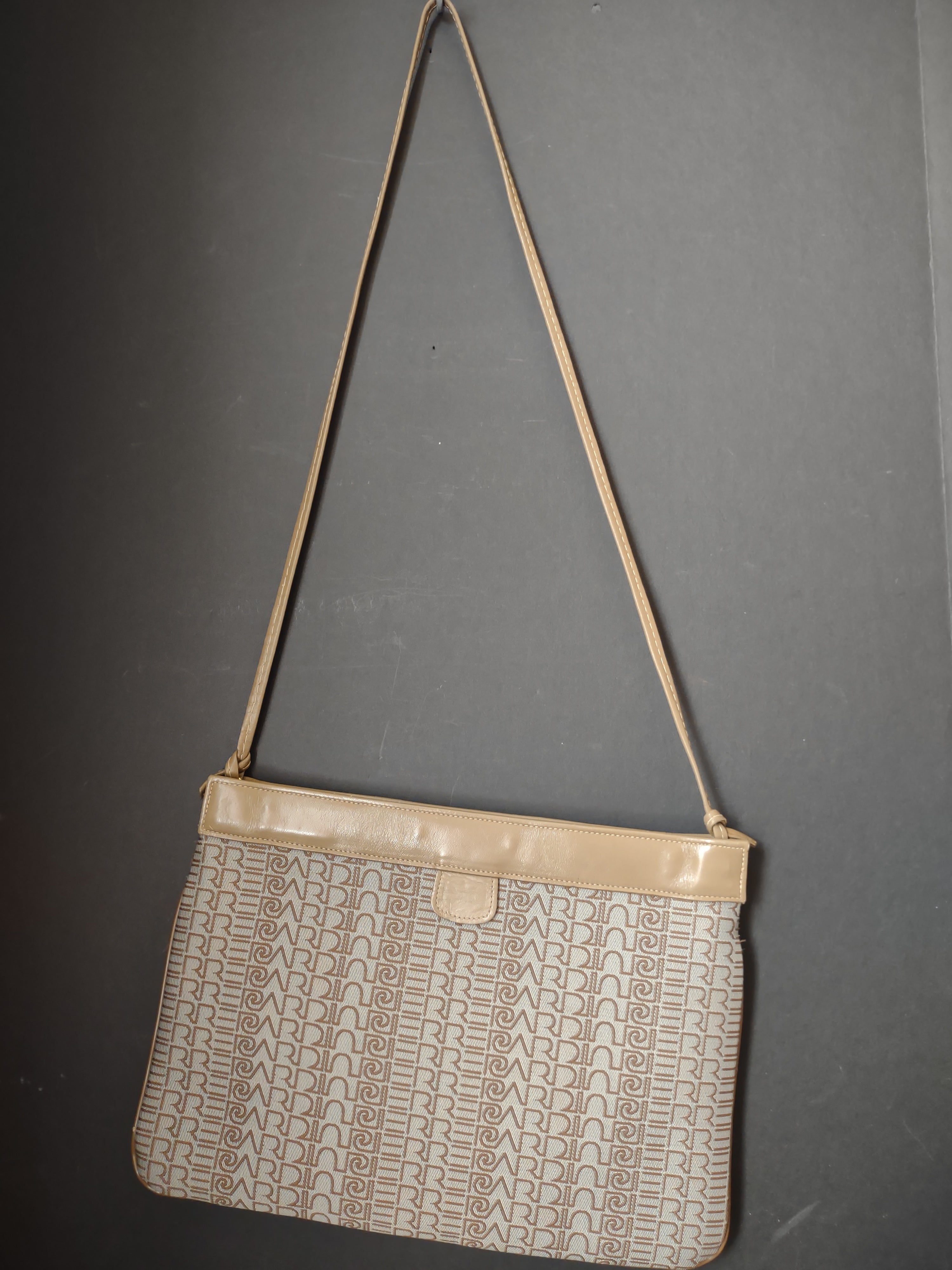 Vintage Pierre Cardin Monogram Canvas Shoulder Bag Cream Tan Crossbody [4405]