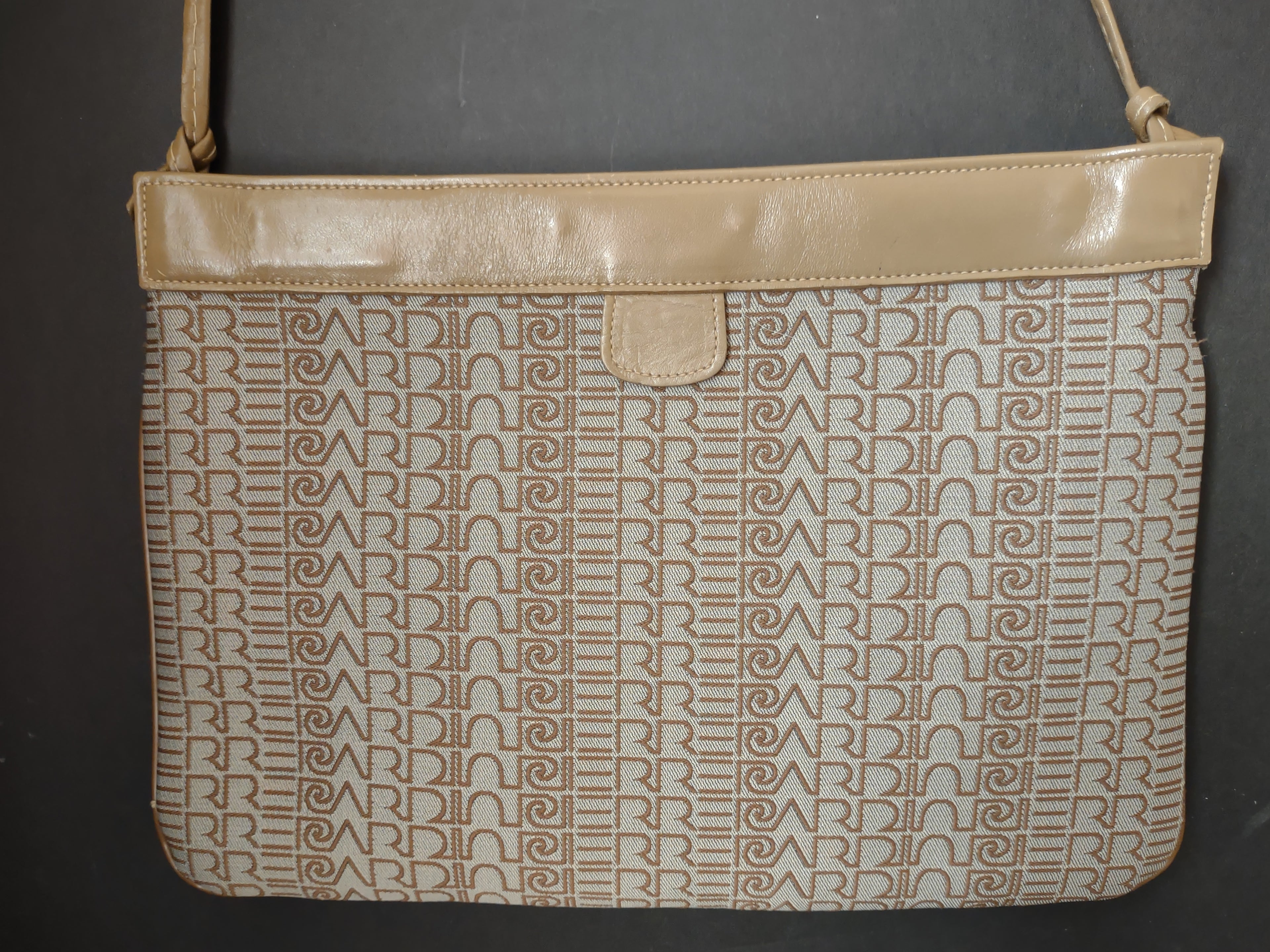 Vintage Pierre Cardin Monogram Canvas Shoulder Bag Cream Tan Crossbody [4405]