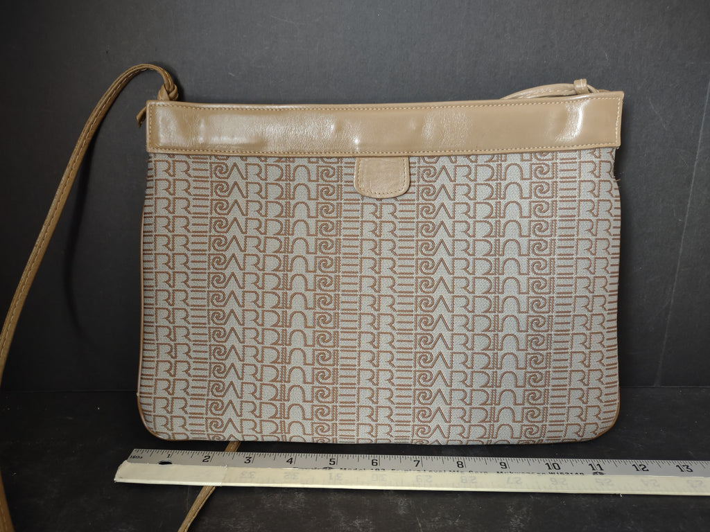 Vintage Pierre Cardin Monogram Canvas Shoulder Bag Cream Tan Crossbody [4405]