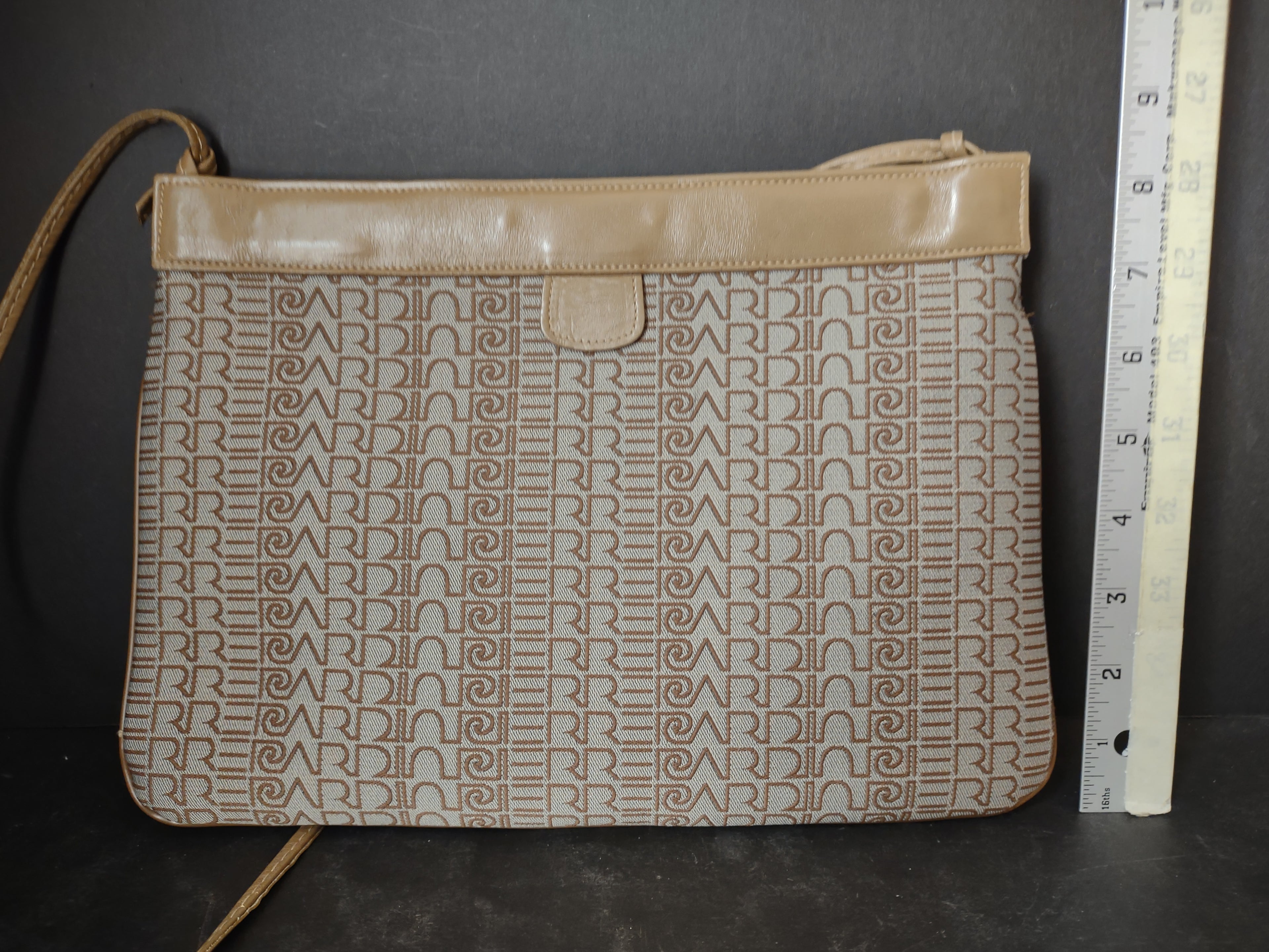 Vintage Pierre Cardin Monogram Canvas Shoulder Bag Cream Tan Crossbody [4405]