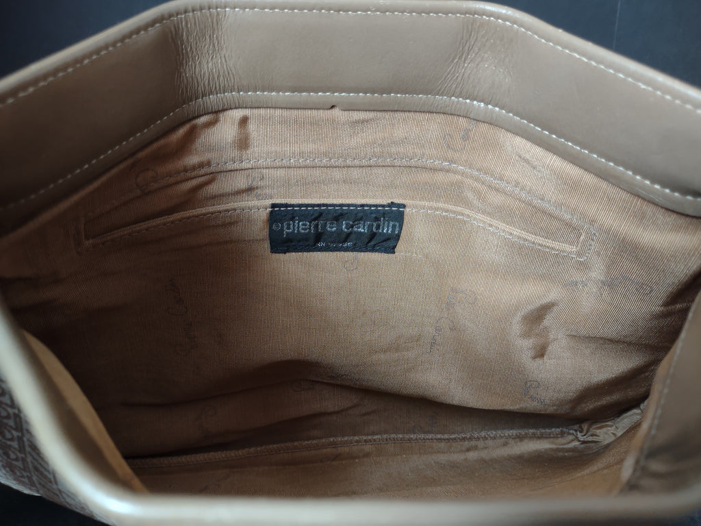 Vintage Pierre Cardin Monogram Canvas Shoulder Bag Cream Tan Crossbody [4405]