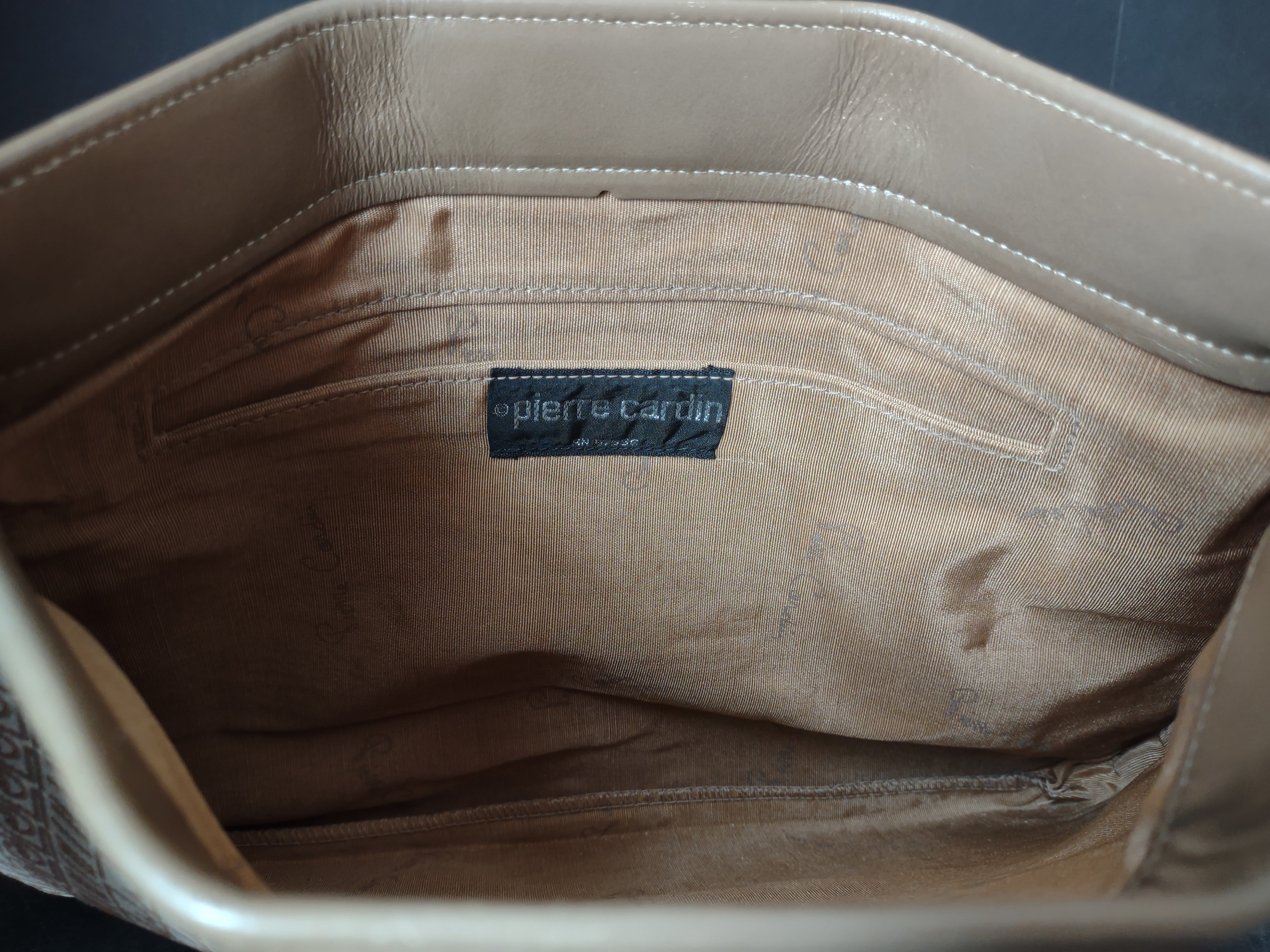 Vintage Pierre Cardin Monogram Canvas Shoulder Bag Cream Tan Crossbody [4405]