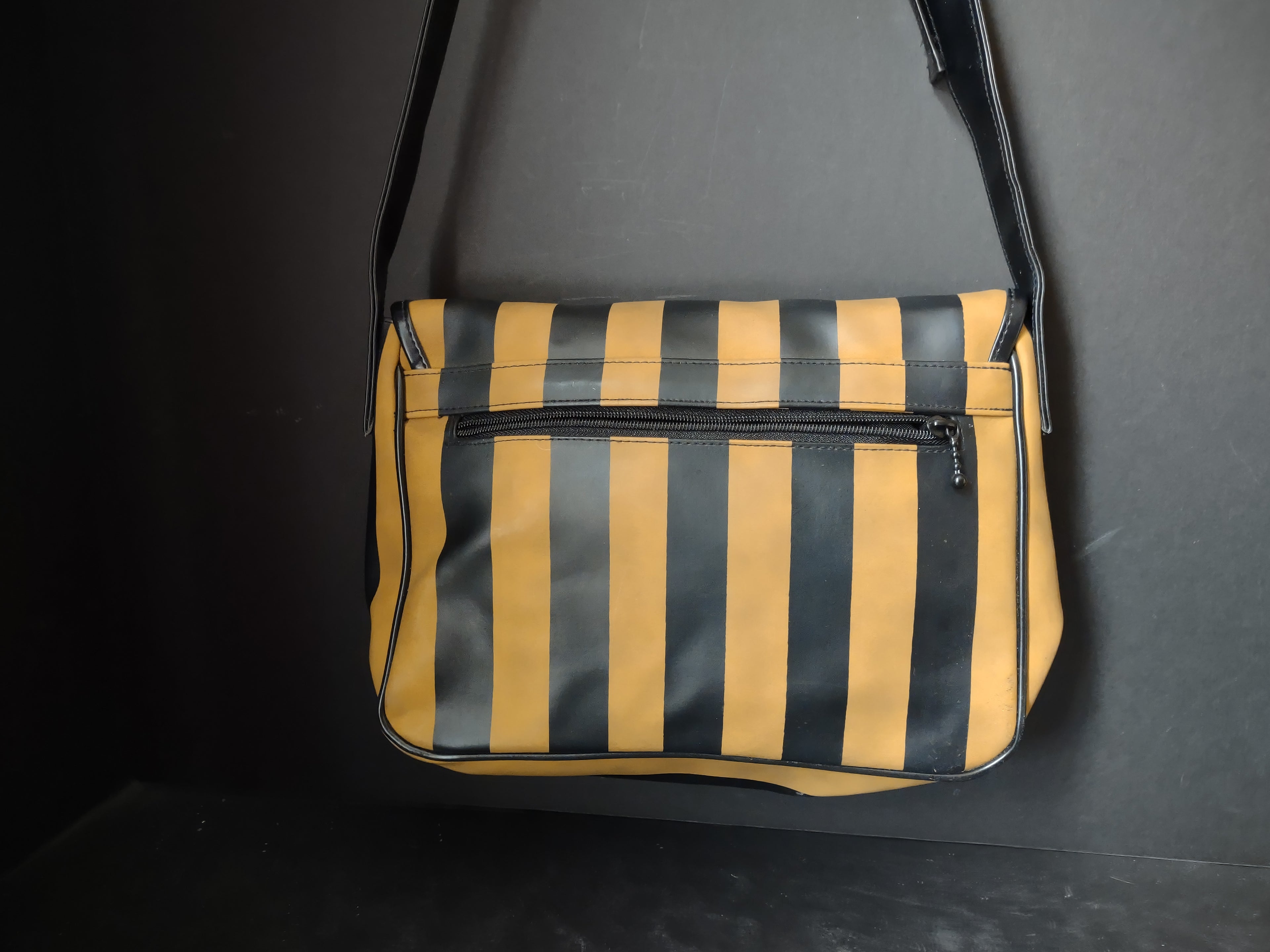 Vintage Falchi Sport Striped Crossbody Messenger Bag Black Gold [4406]