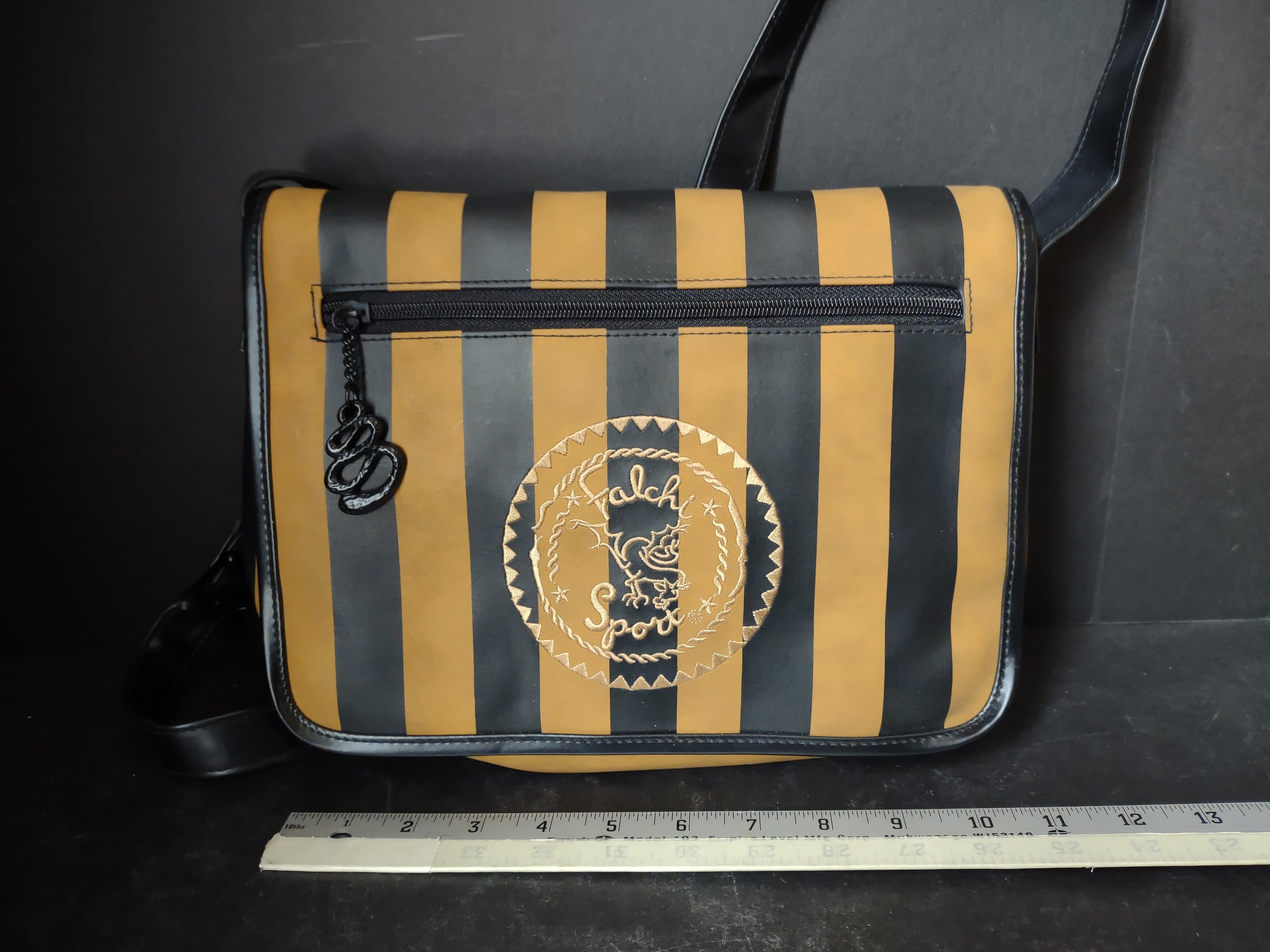 Vintage Falchi Sport Striped Crossbody Messenger Bag Black Gold [4406]