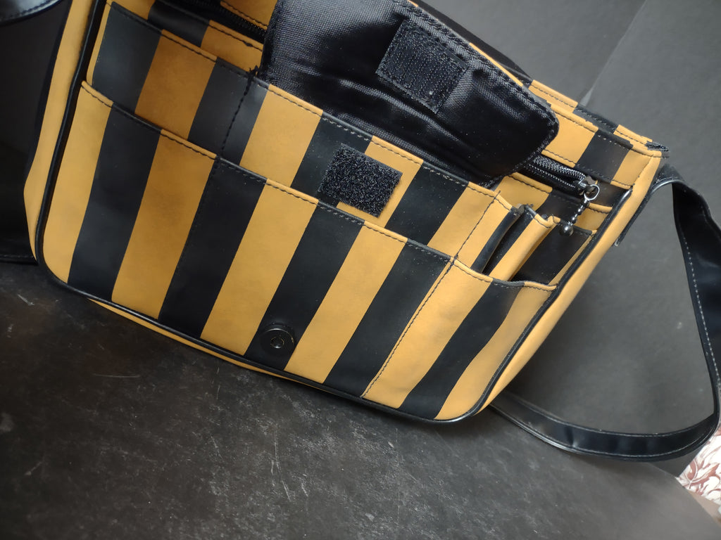 Vintage Falchi Sport Striped Crossbody Messenger Bag Black Gold [4406]