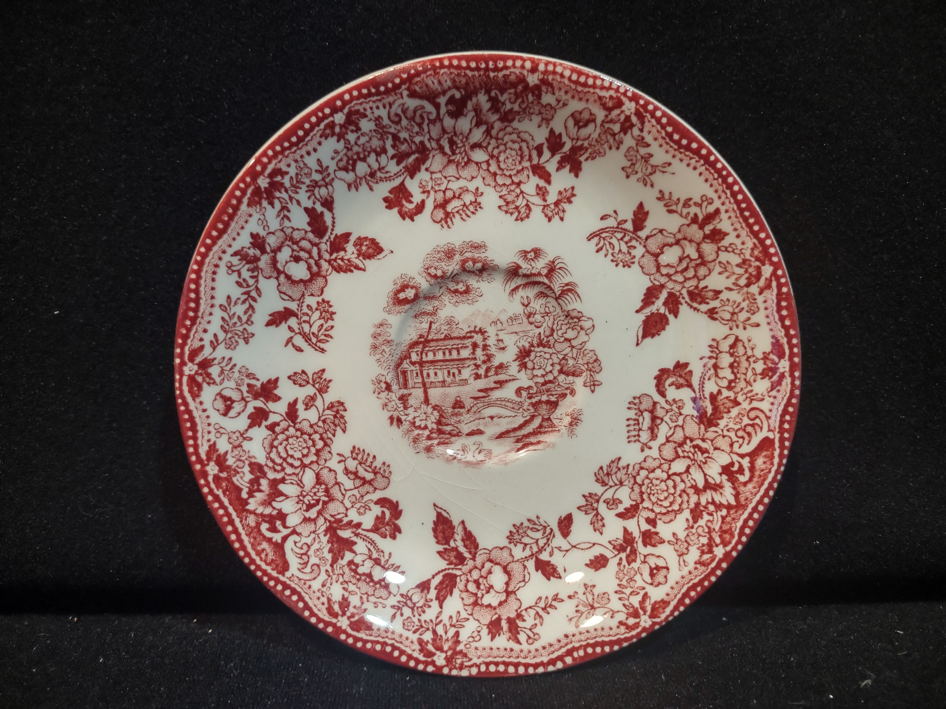 Vintage Alfred Meakin Tonquin Red Transferware Saucer [5956]