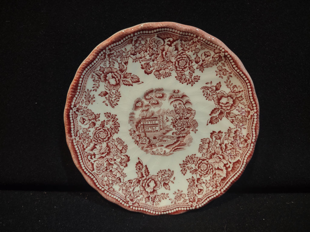Vintage Myott Tonquin Red Transferware Saucer Staffordshire England 1932 [5958]