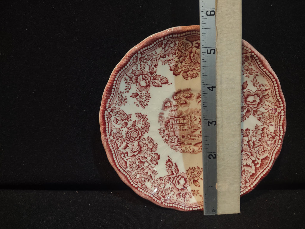 Vintage Myott Tonquin Red Transferware Saucer Staffordshire England 1932 [5958]