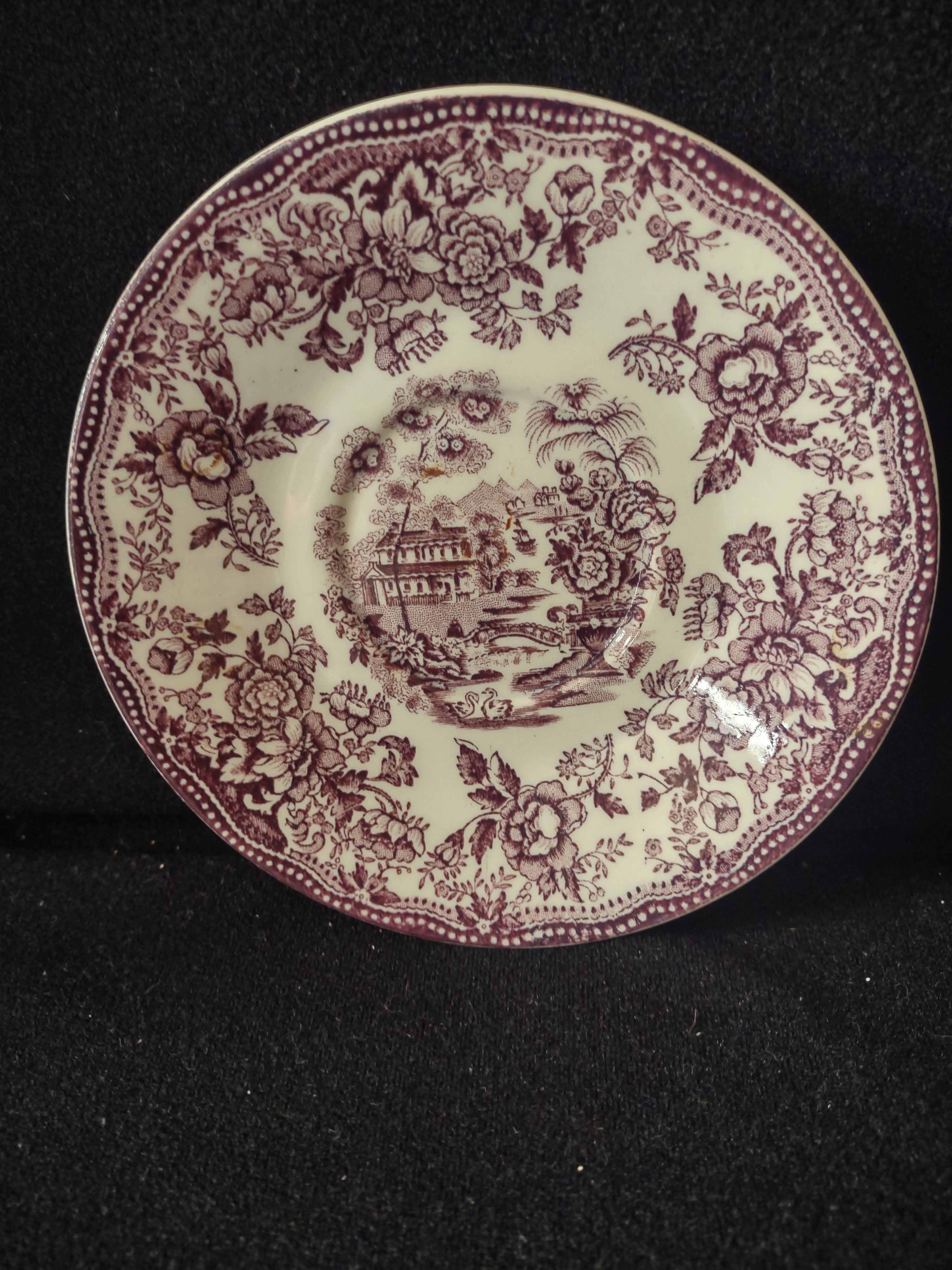 Vintage Clarice Cliff Staffordshire Tonquin Purple Transferware Saucer [5962]