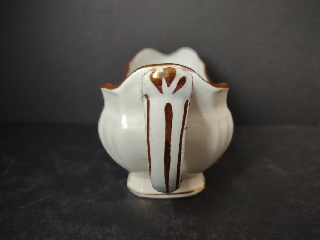 Vintage Meakin Royal Ironstone Tea Leaf Gravy Sauce Boat Brown Transferware [5963]