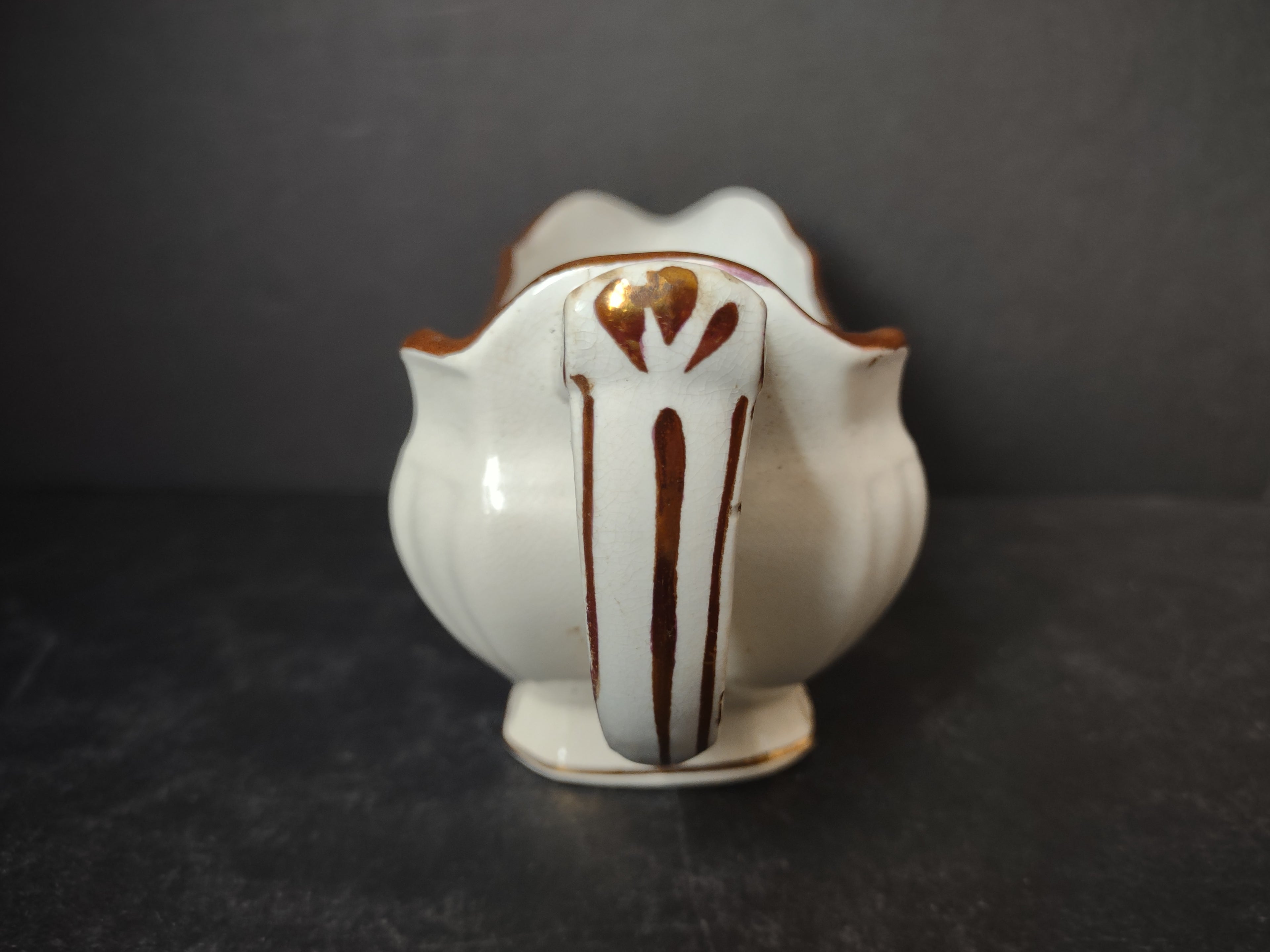 Vintage Meakin Royal Ironstone Tea Leaf Gravy Sauce Boat Brown Transferware [5963]