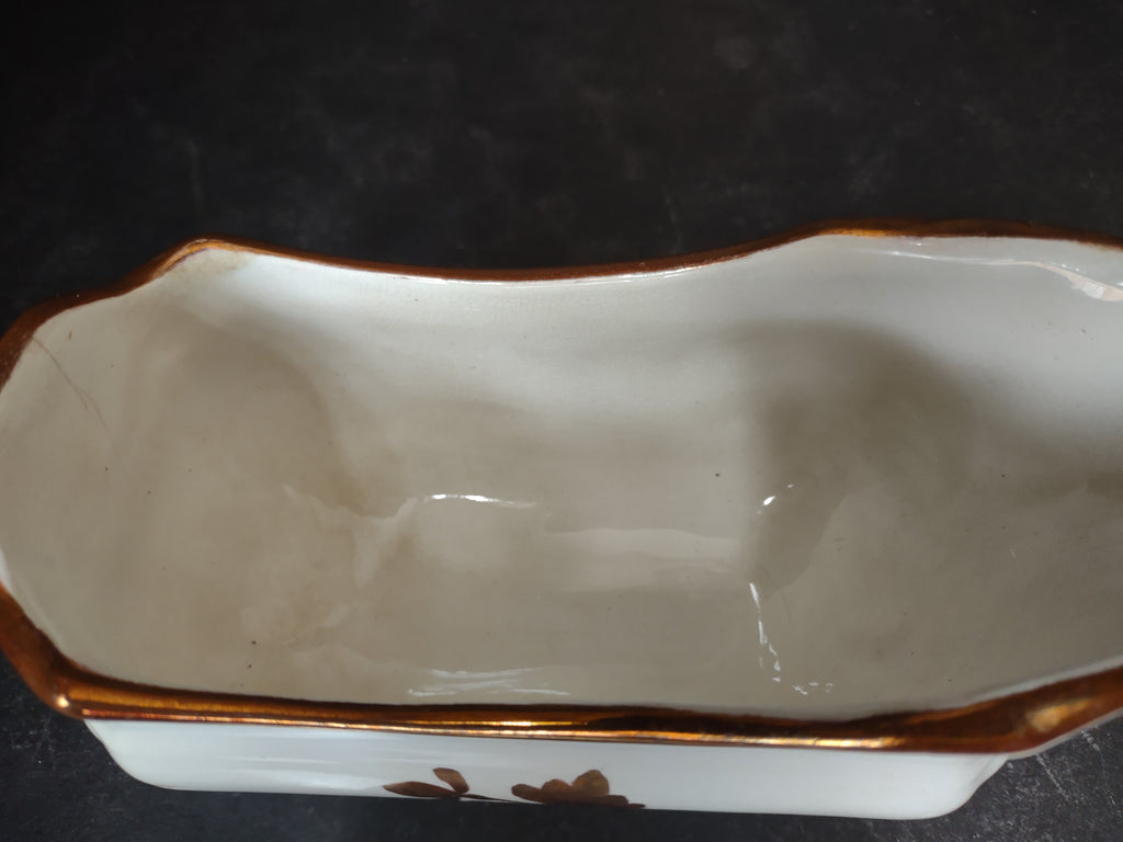 Vintage Meakin Royal Ironstone Tea Leaf Gravy Sauce Boat Brown Transferware [5963]