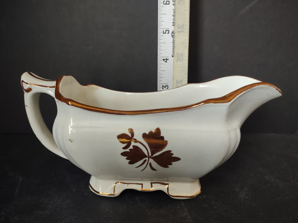 Vintage Meakin Royal Ironstone Tea Leaf Gravy Sauce Boat Brown Transferware [5963]