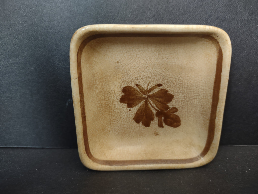 Vintage Meakin Royal Ironstone Butter Pat Heavy Crazing Brown Leaf England [5981]