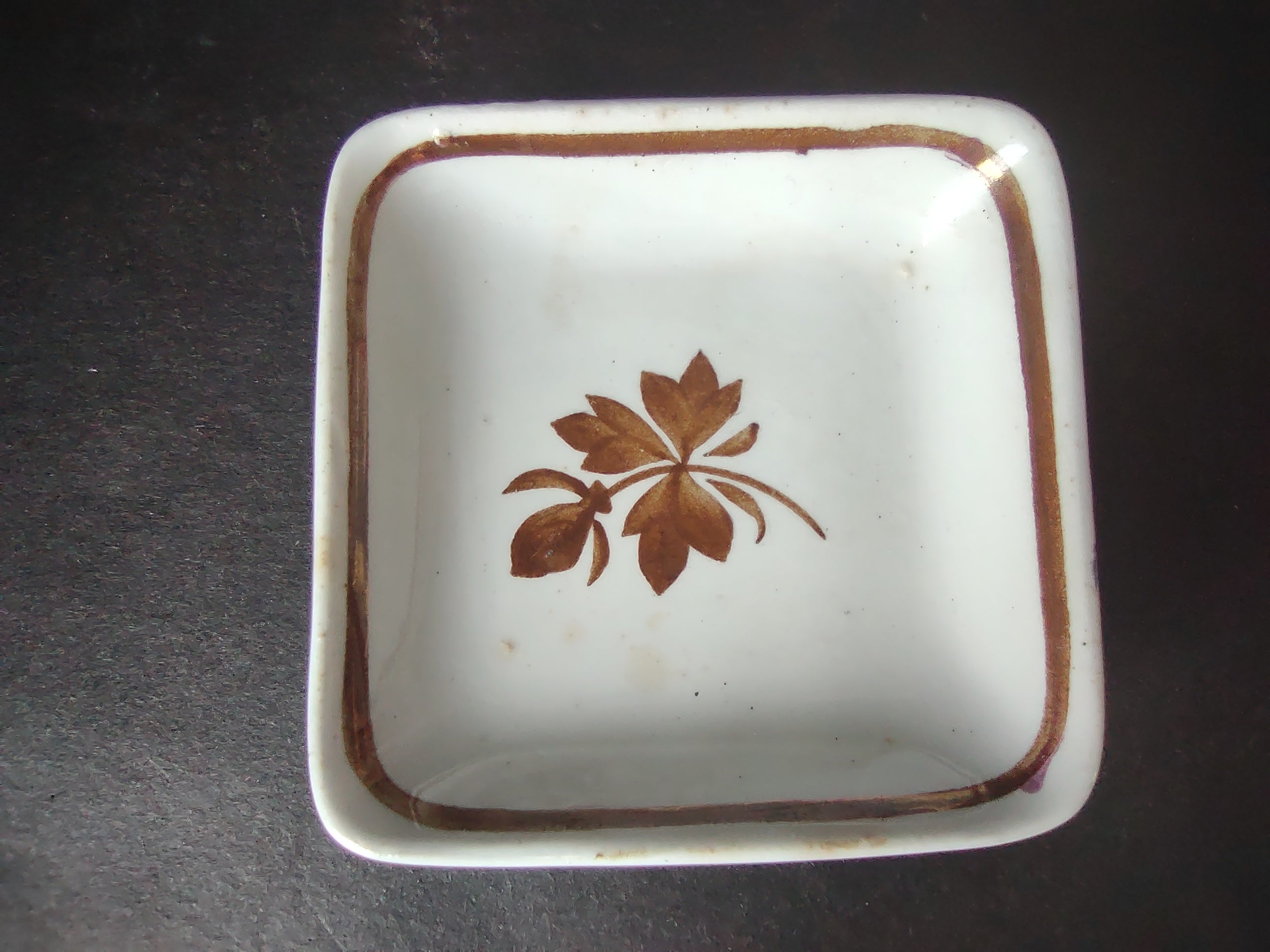 Vintage Alfred Meakin Royal Ironstone Butter Pat Brown Leaf England [5984]
