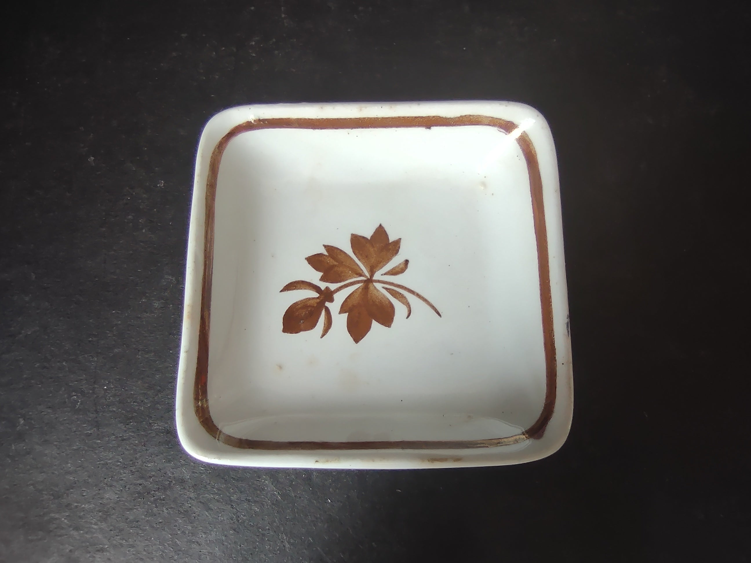 Vintage Alfred Meakin Royal Ironstone Butter Pat Brown Leaf England [5984]