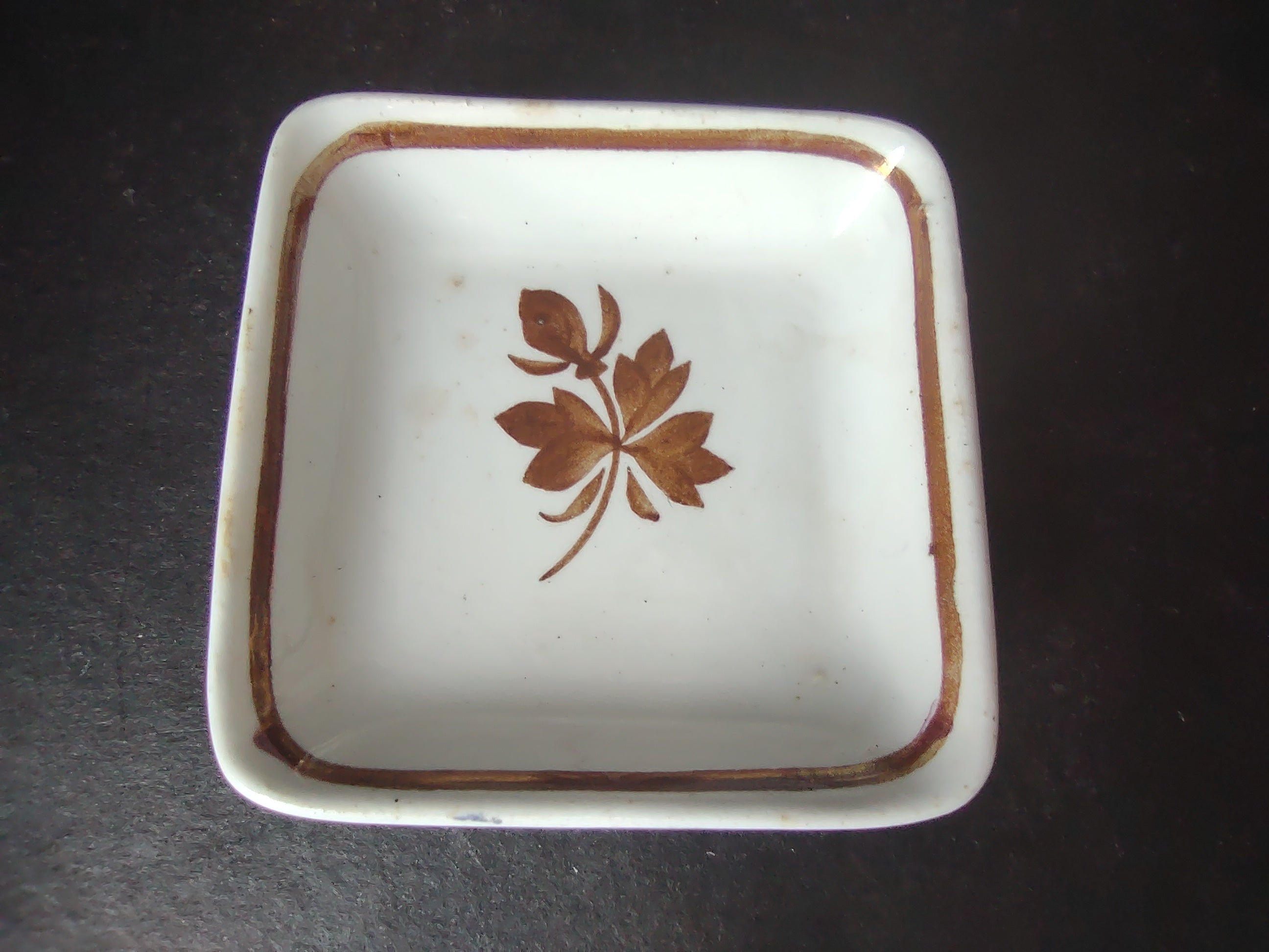 Vintage Alfred Meakin Royal Ironstone Butter Pat Brown Leaf England [5984]